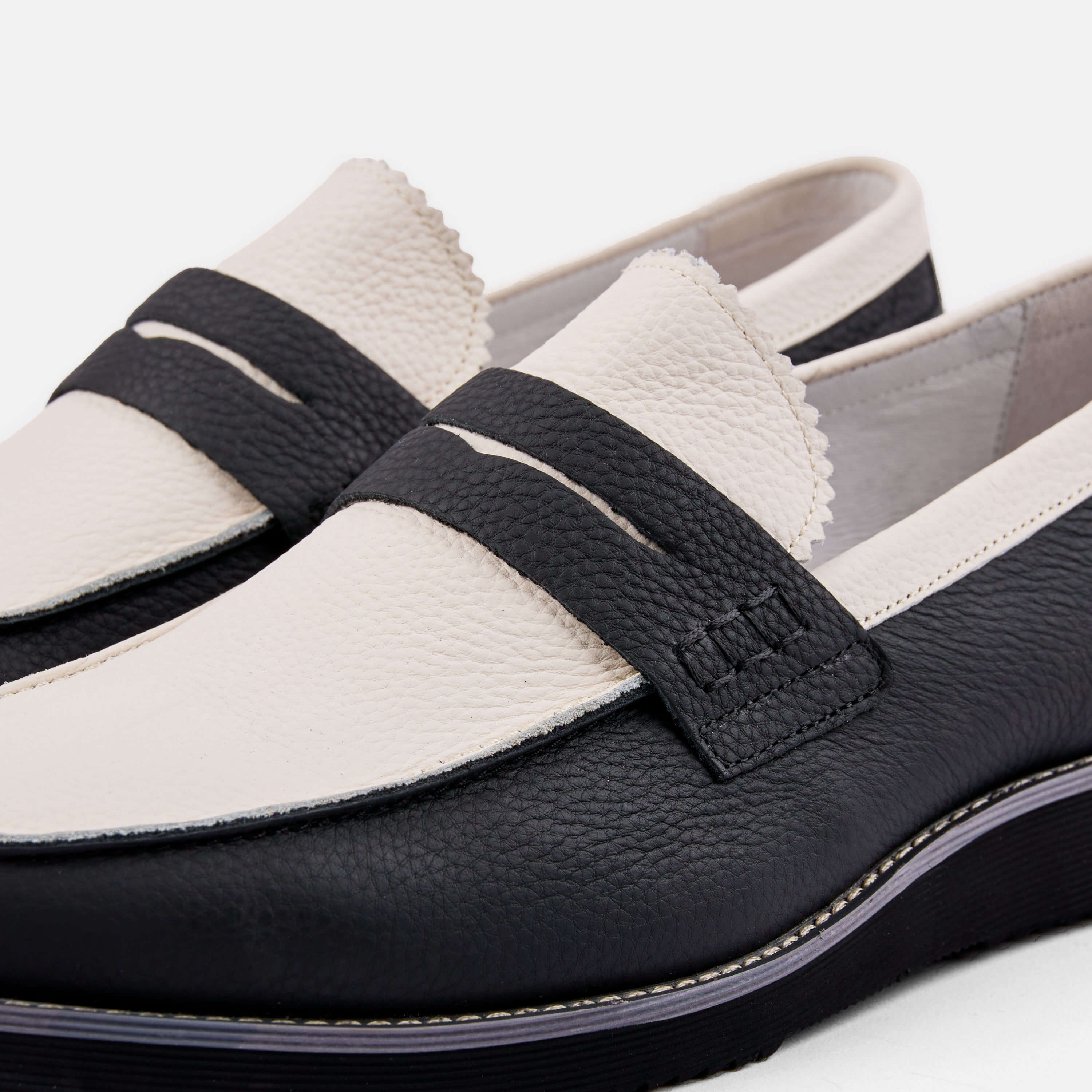 Abe Black and White Leather Penny Loafers - Image 3