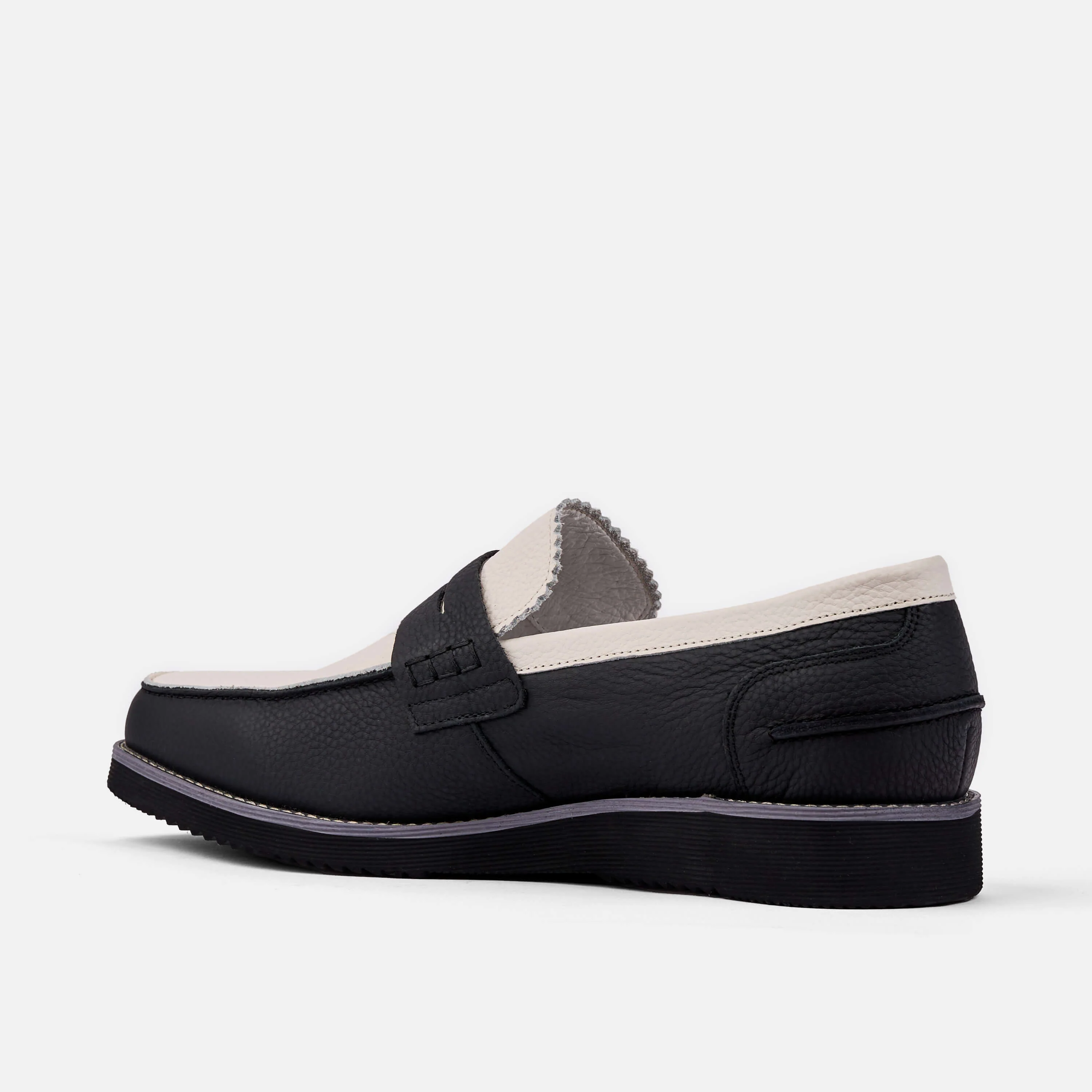 Abe Black and White Leather Penny Loafers - Image 4