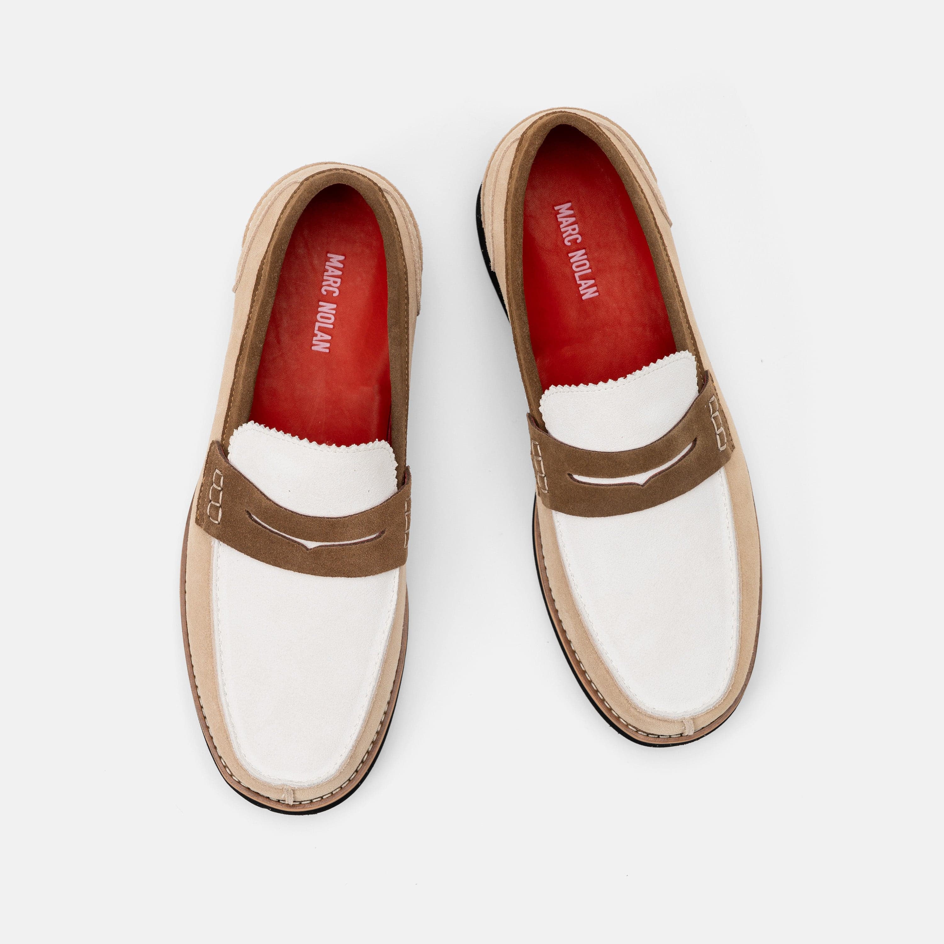 Abe Camel/White Suede Penny Loafers - Image 5