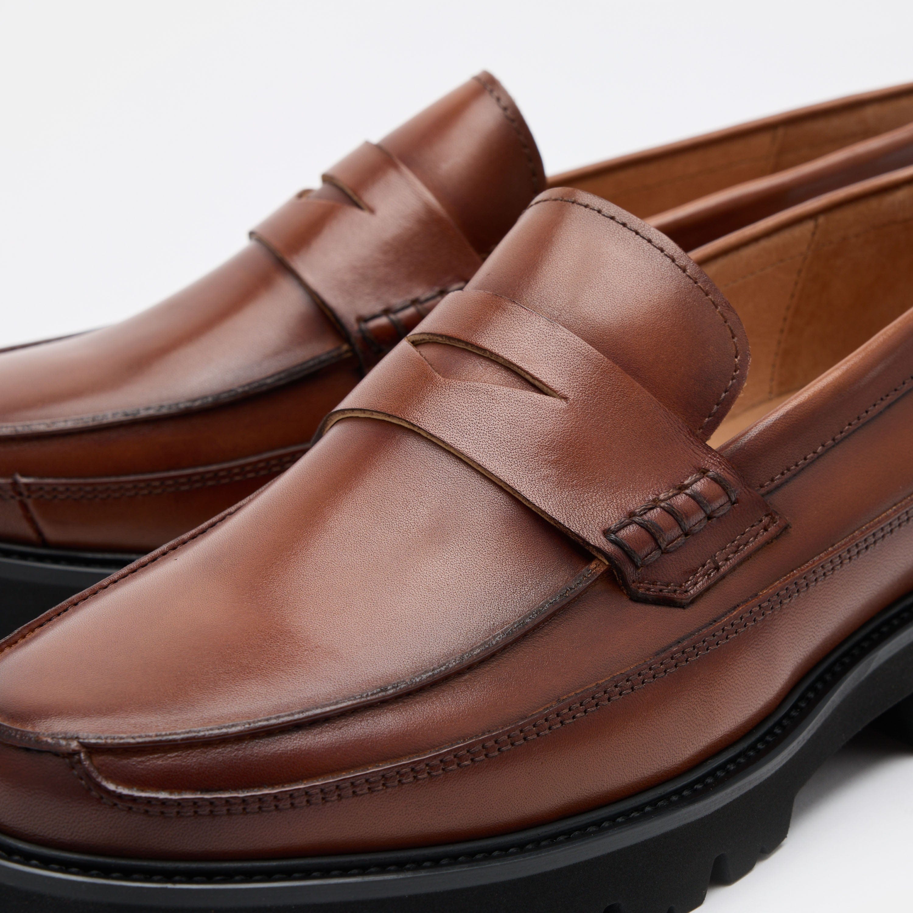 Adler Mahogany Leather Lug Penny Loafers - Image 3