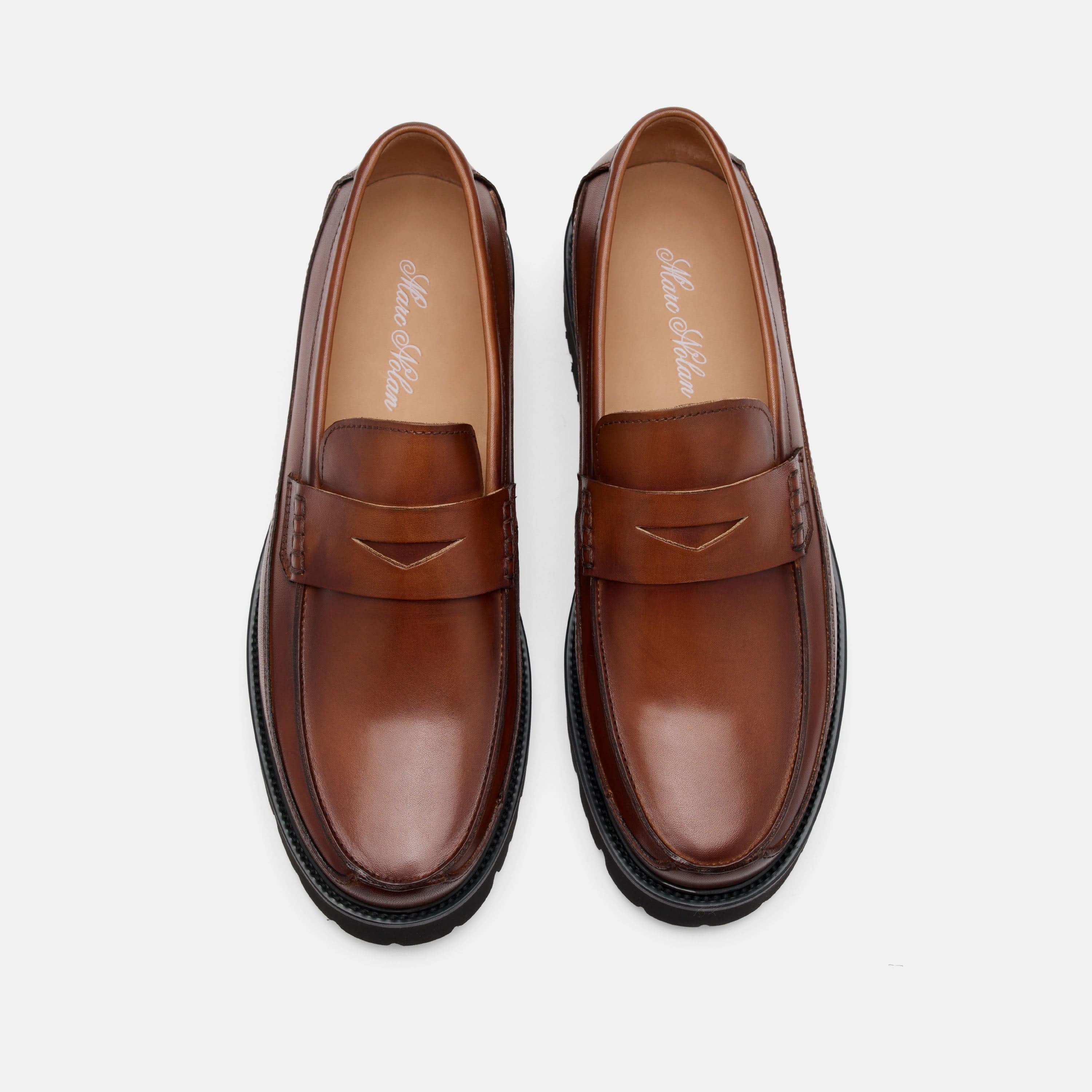 Adler Mahogany Leather Lug Penny Loafers - Image 5
