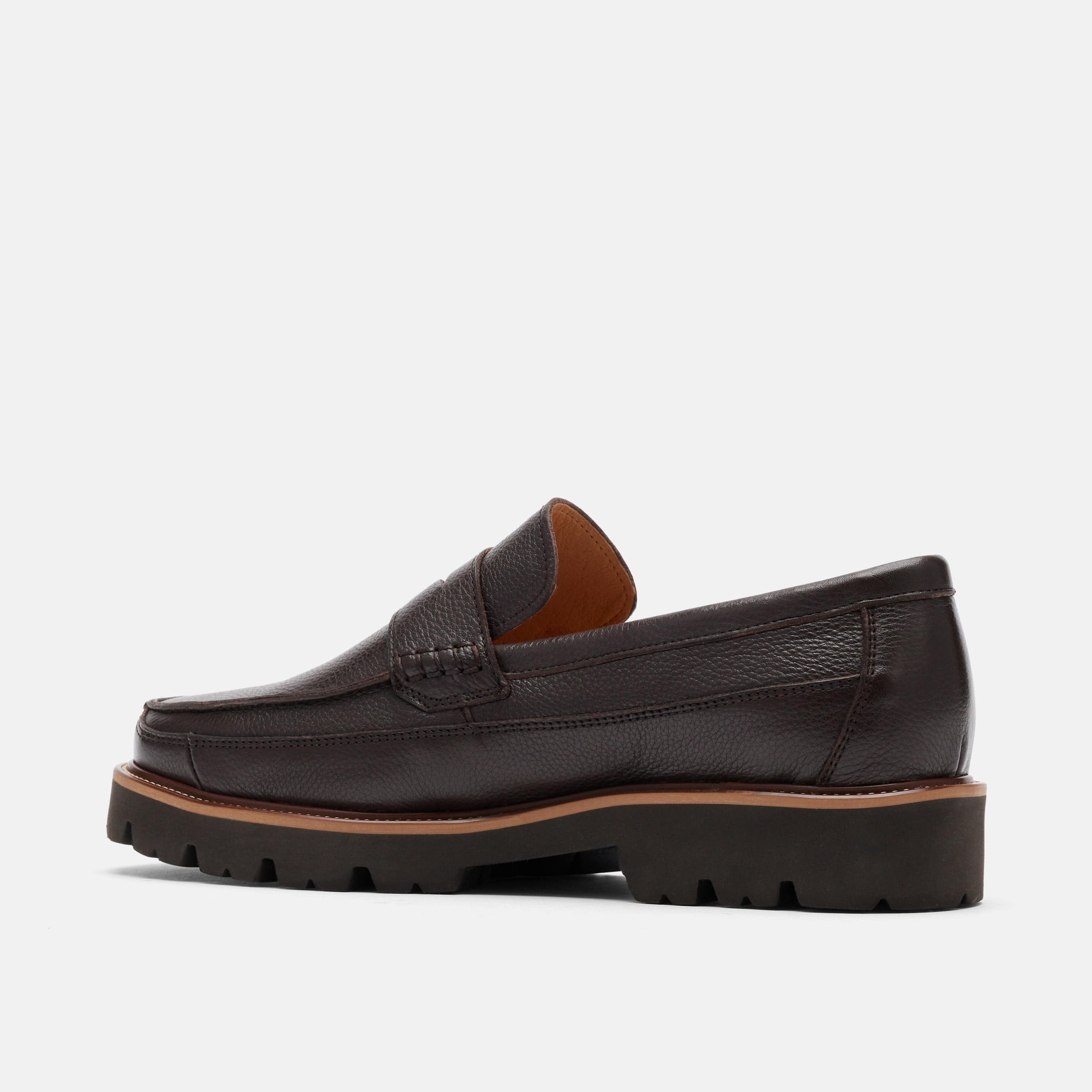 Adler Chocolate Brown Pebble Leather Lug Penny Loafers - Image 4