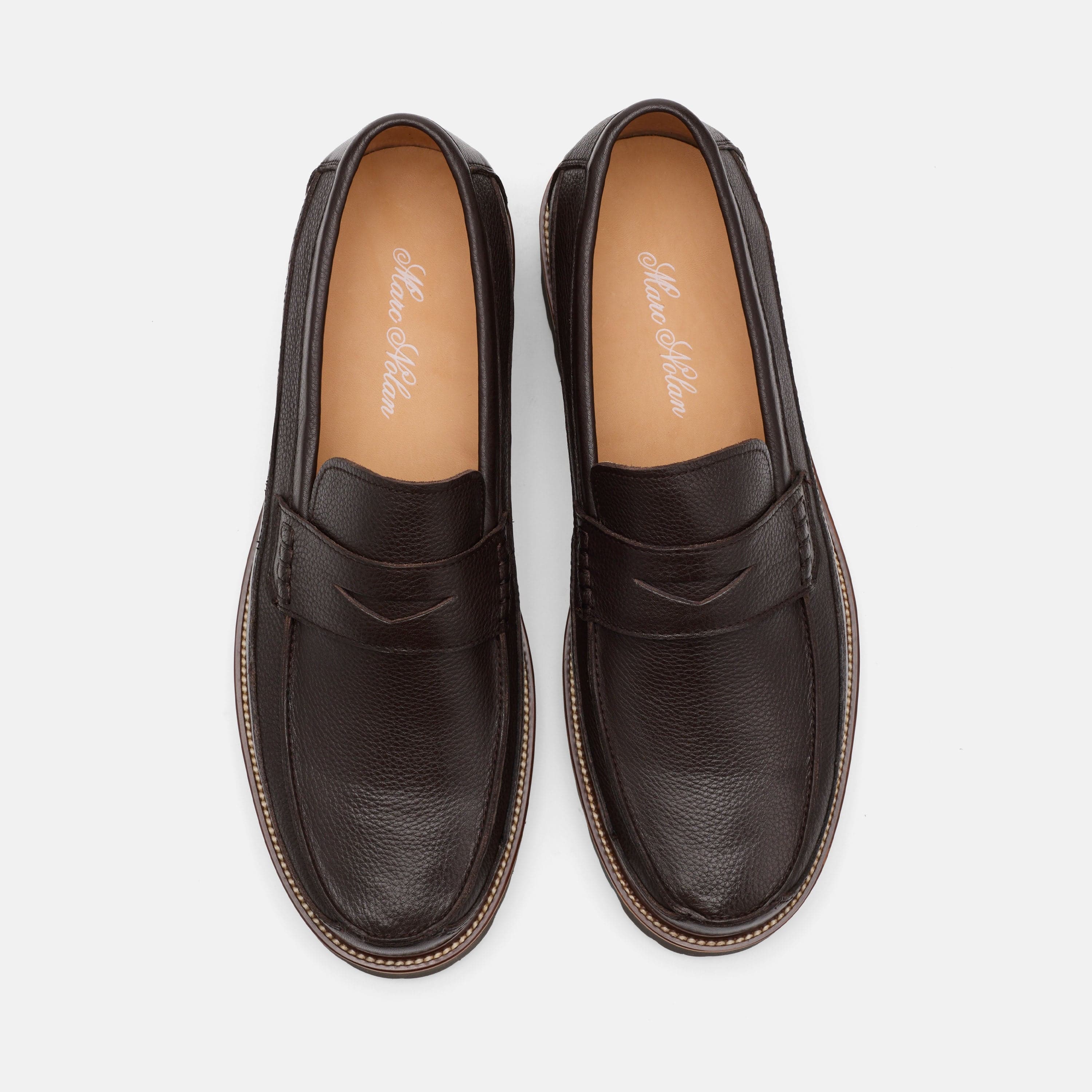 Adler Chocolate Brown Pebble Leather Lug Penny Loafers - Image 5