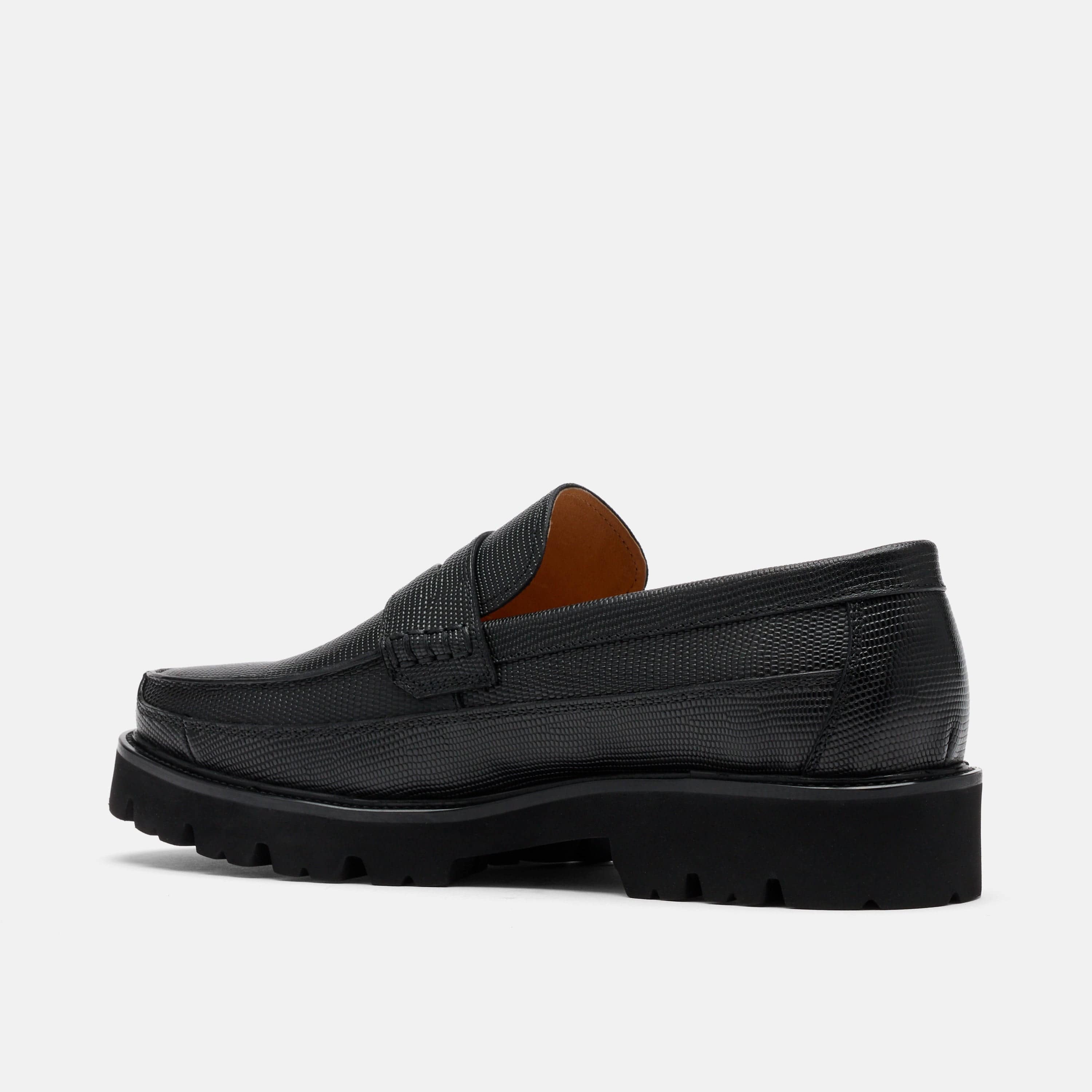 Adler Black Lizard Leather Lug Penny Loafers - Image 5