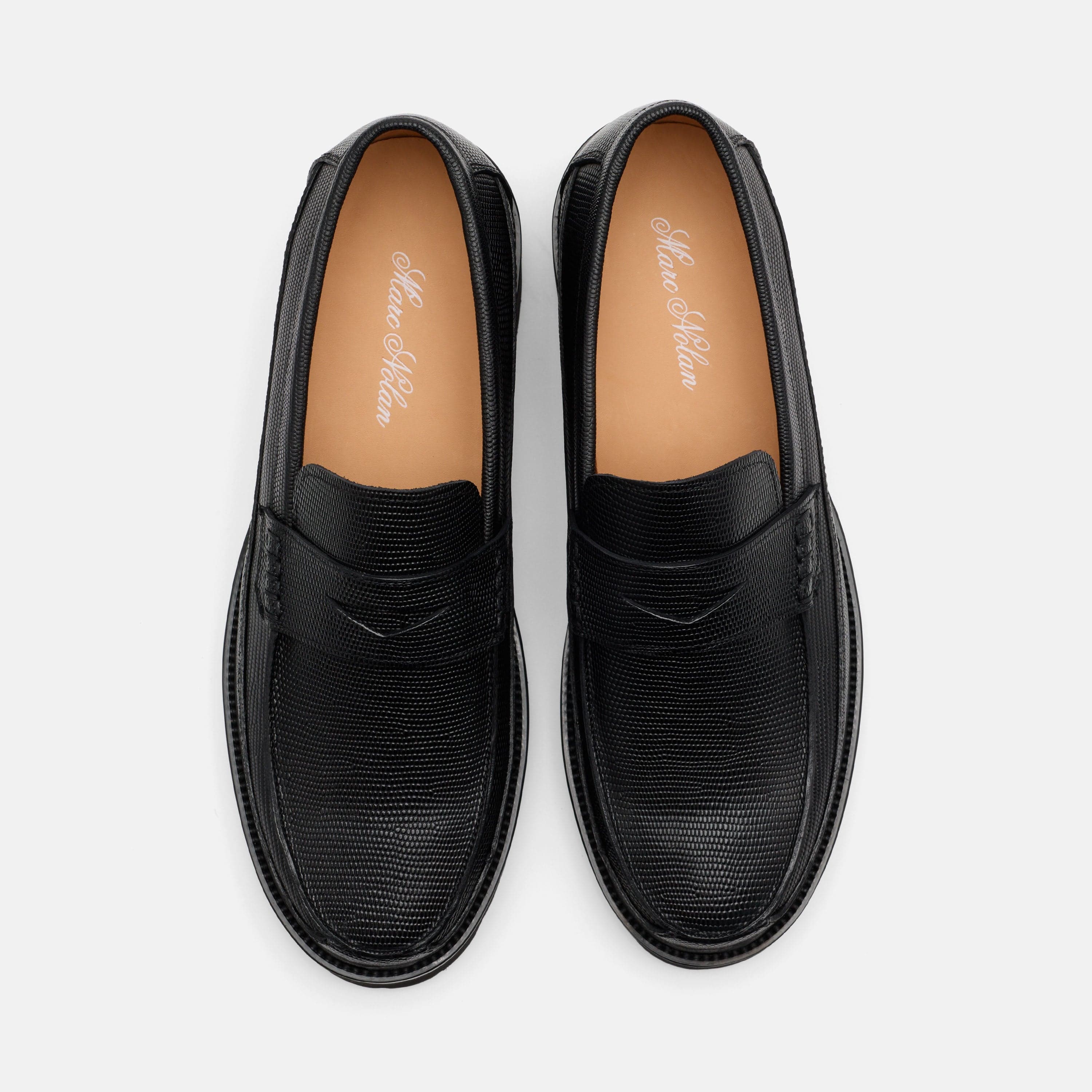 Adler Black Lizard Leather Lug Penny Loafers - Image 6
