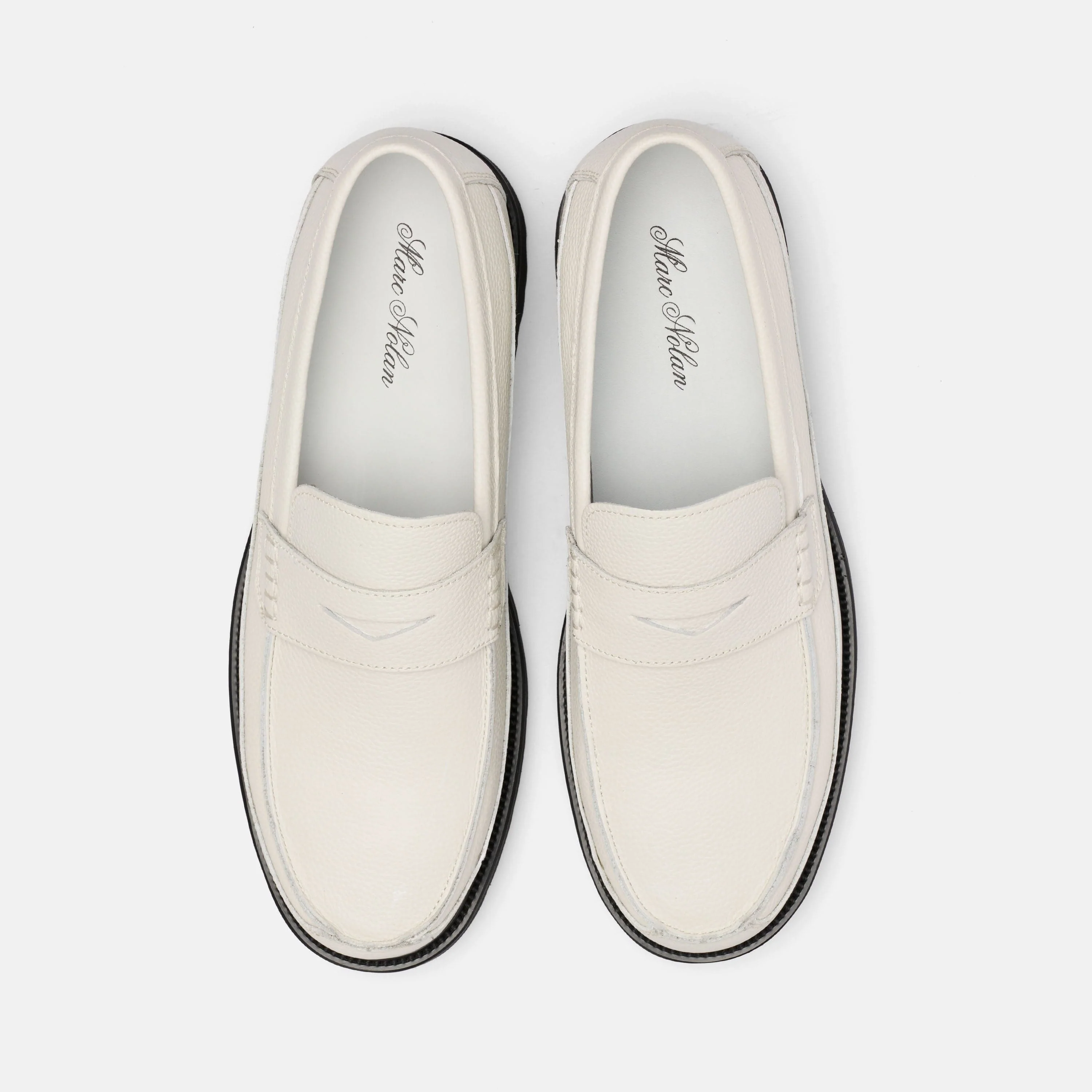 Adler White Pebble Leather Lug Penny Loafers - Image 5