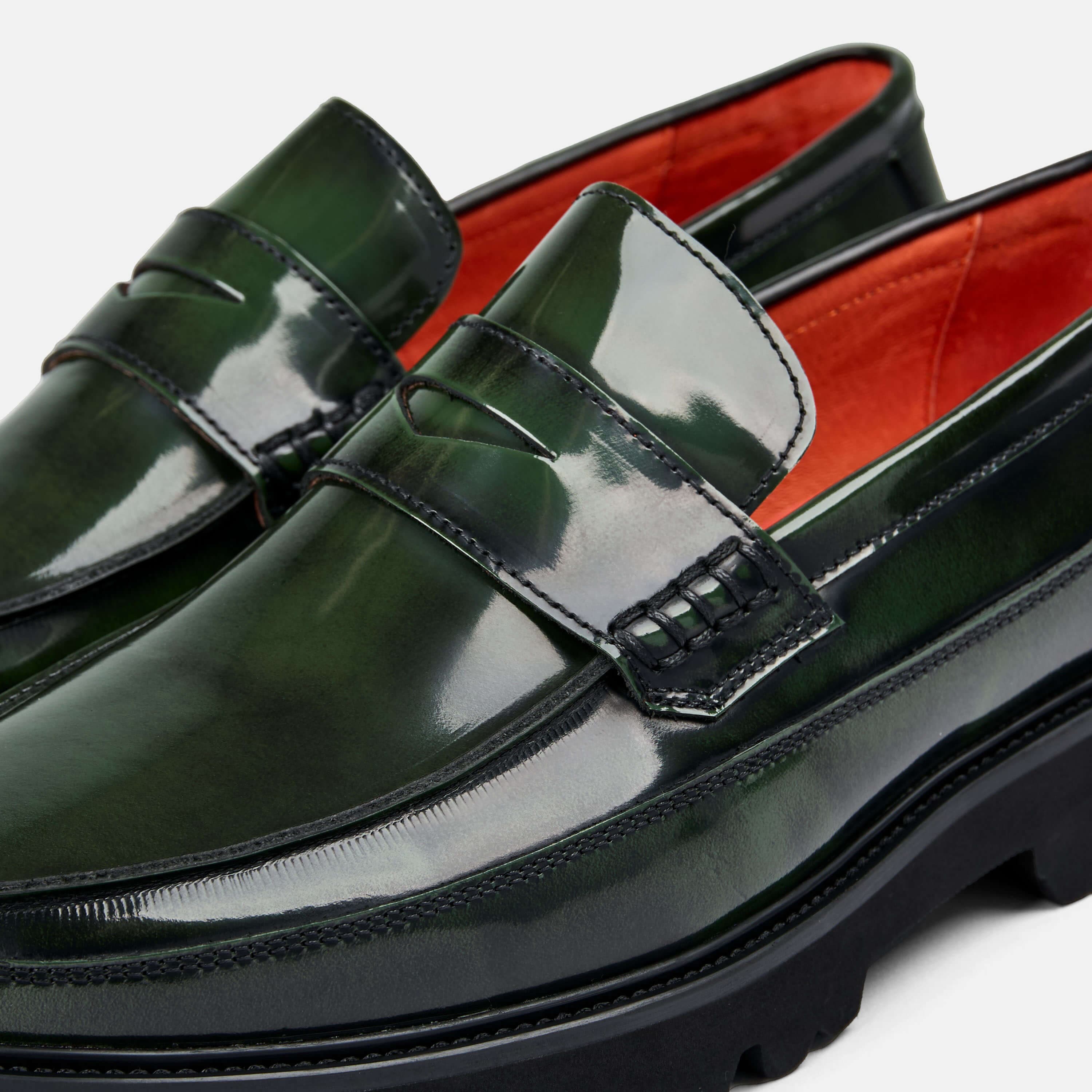Adler Dark Green Patent Leather Penny Loafers - Image 3