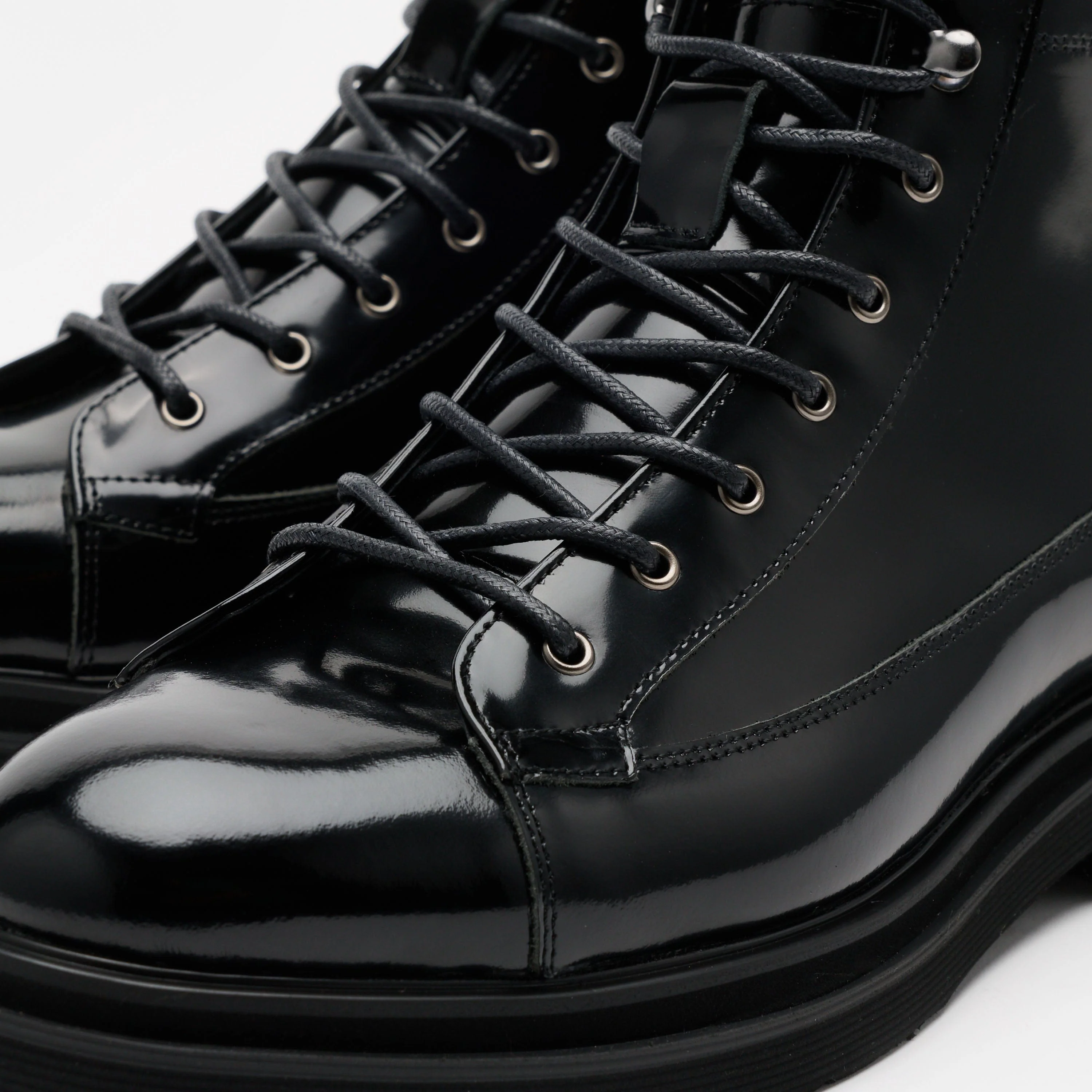 Aiden Black Patent Leather Combat Boots - Image 3