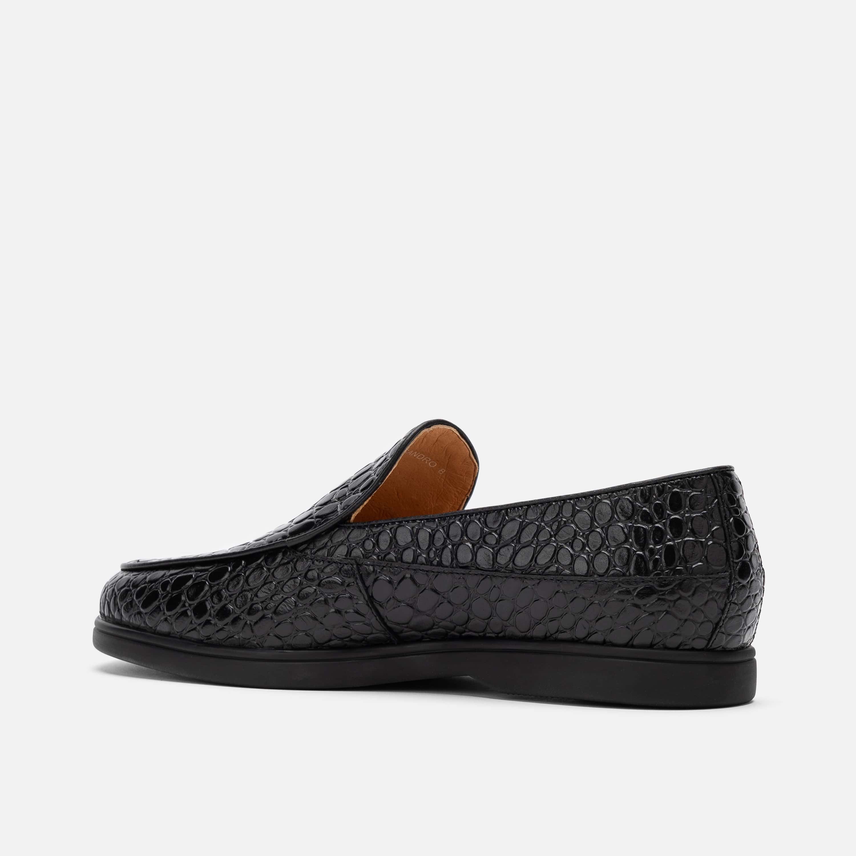 Alessandro Black Croc Leather Venetian Loafers - Image 4