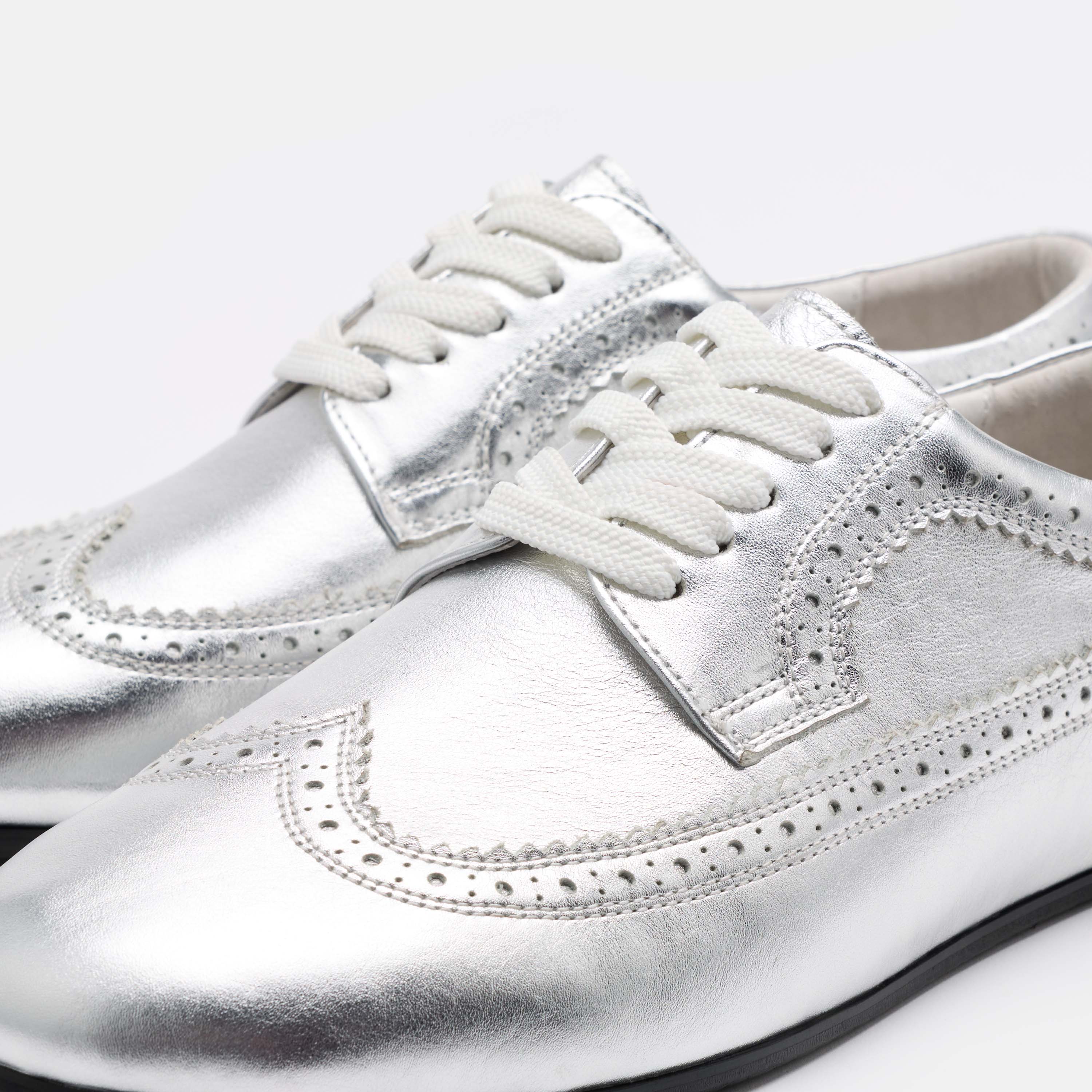 Alexander Silver Leather Ballerina Longwing Sneakers - Image 3