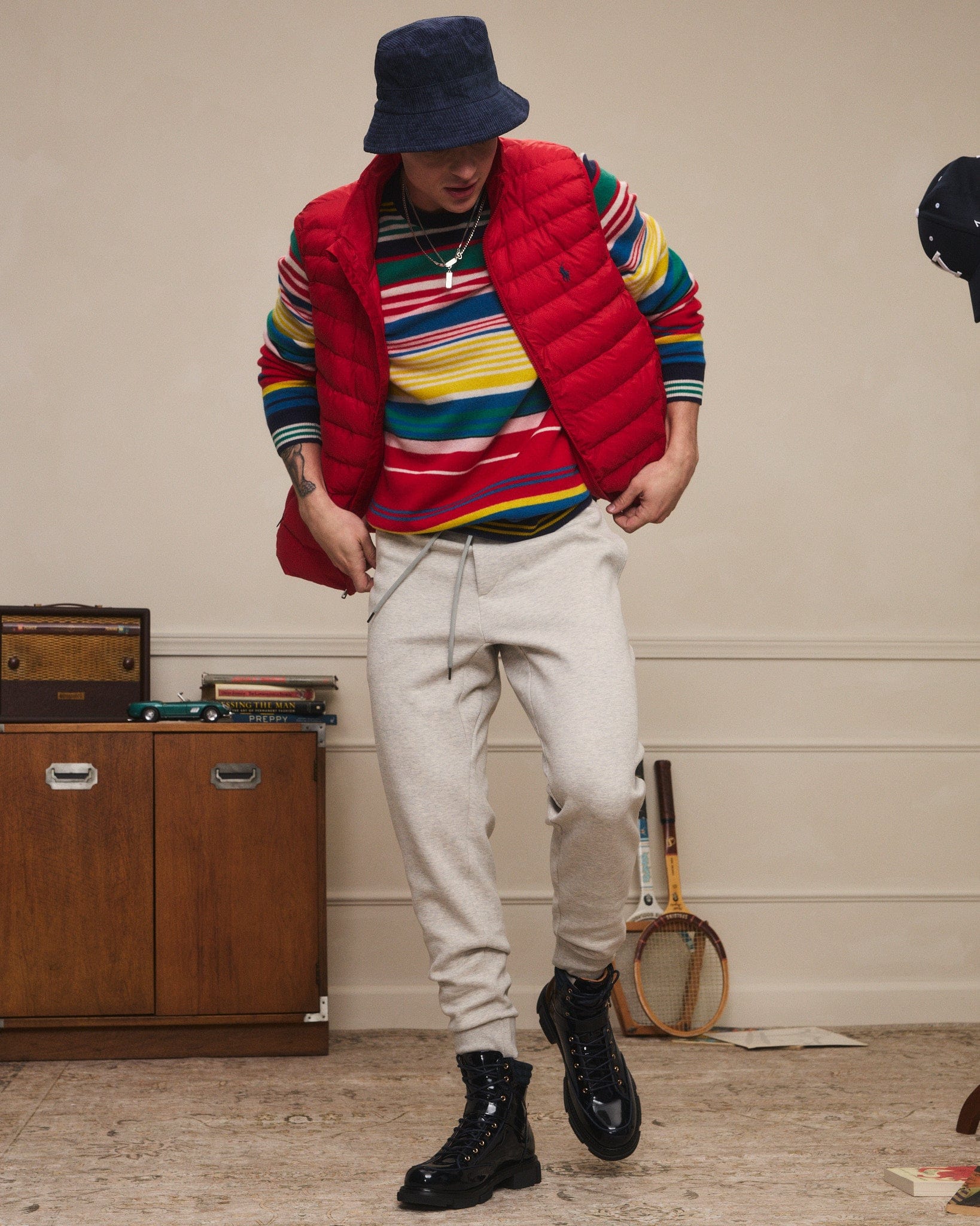 Atlas Navy Patent Leather Strap Boots - Image 3