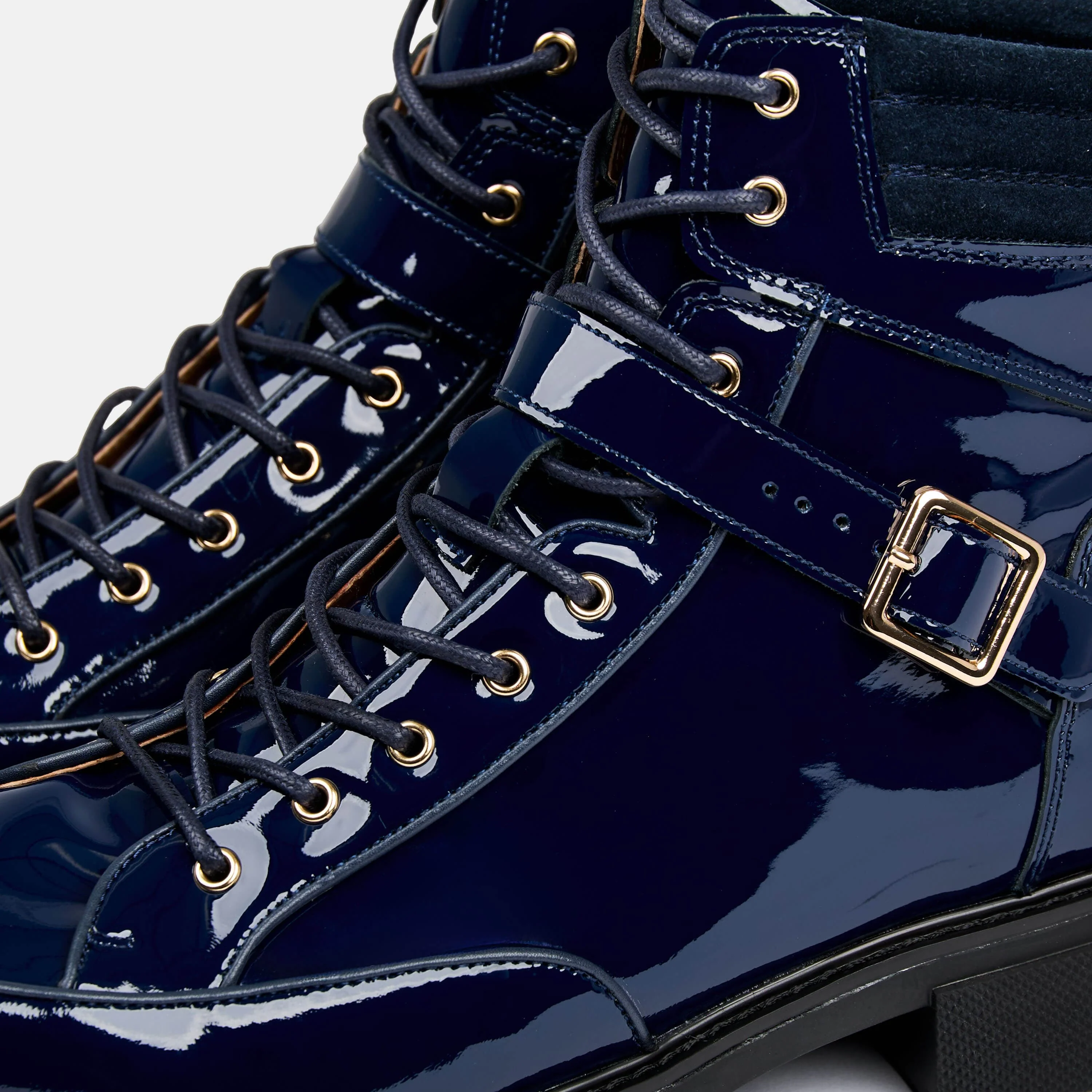 Atlas Navy Patent Leather Strap Boots - Image 4