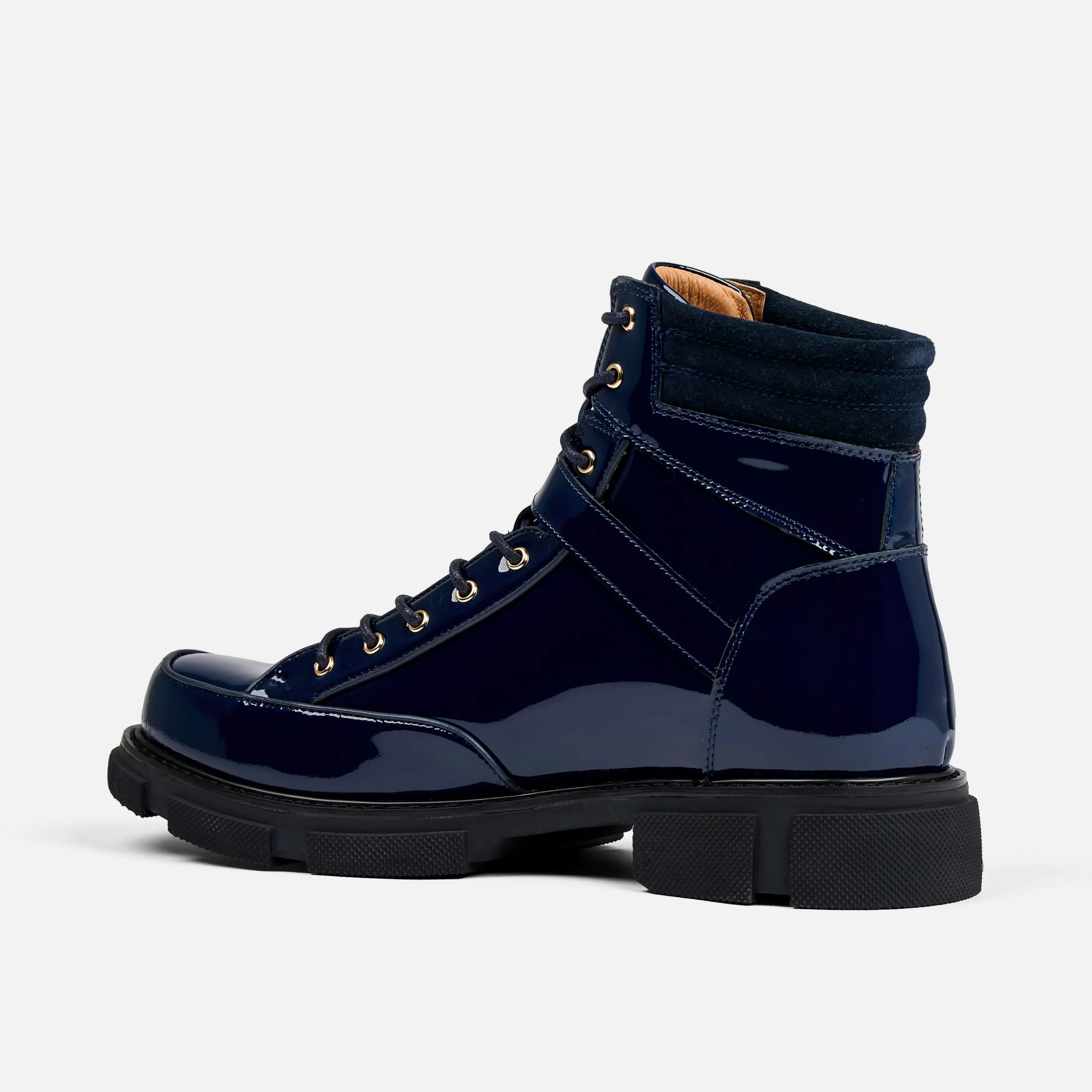 Atlas Navy Patent Leather Strap Boots - Image 5