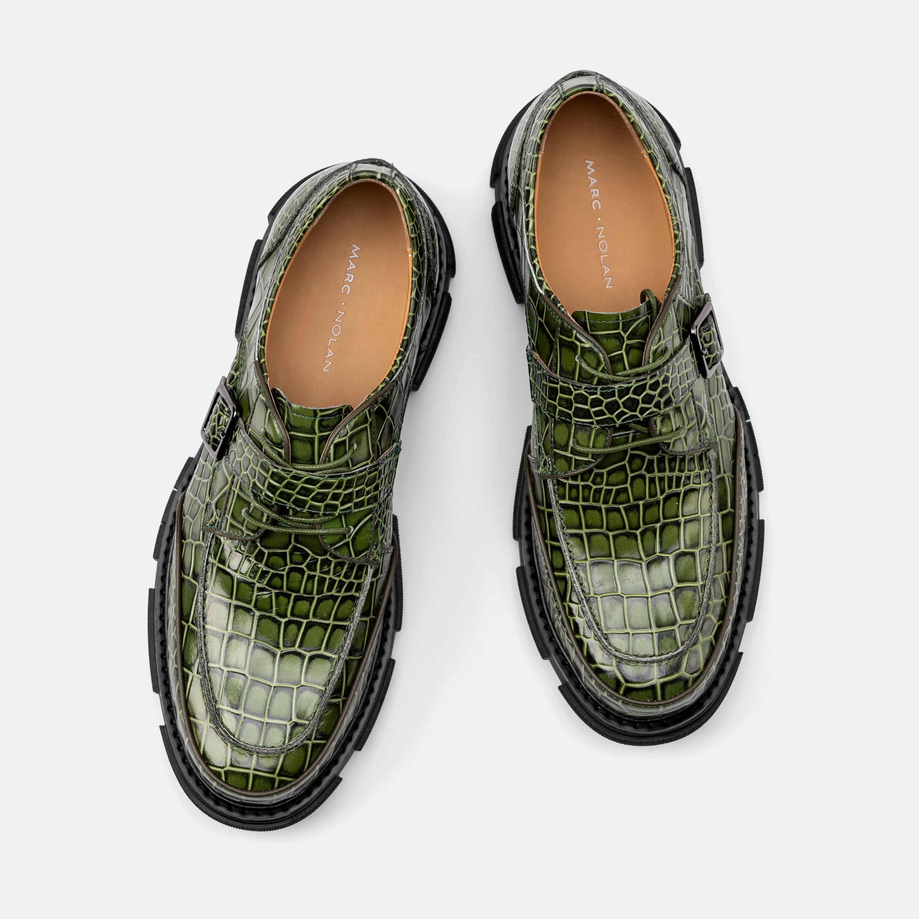 Atlas Green Croc Leather Derbys - Image 4