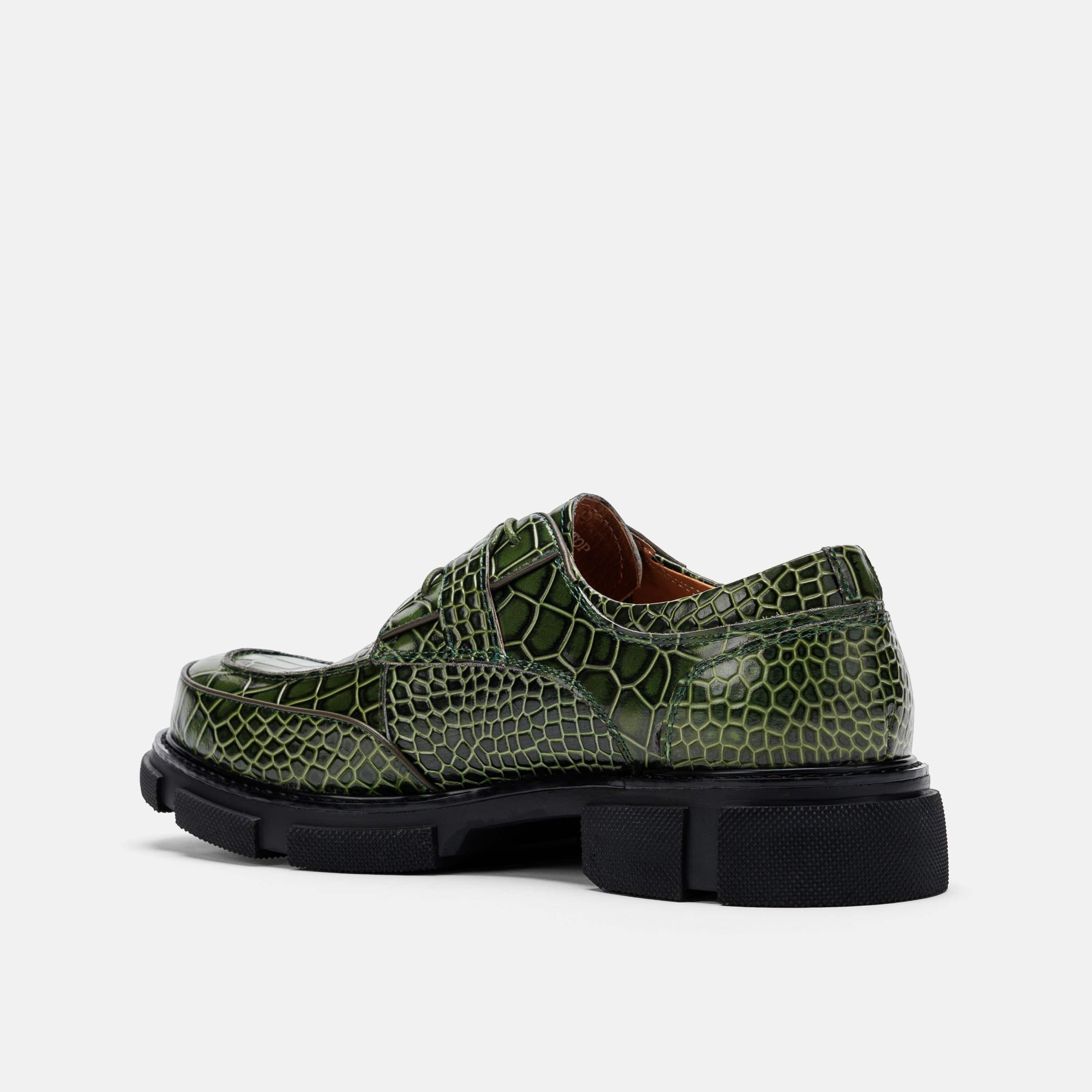 Atlas Green Croc Leather Derbys - Image 5