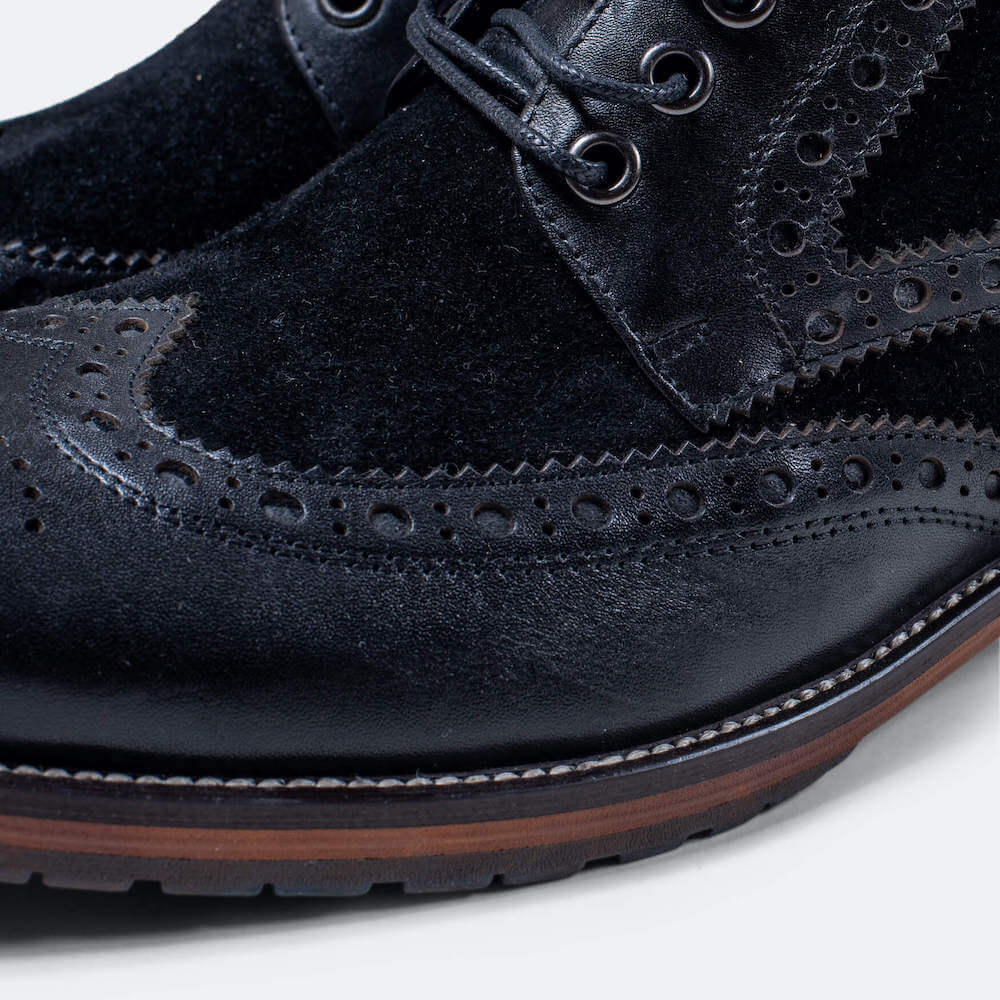 Belmont Black Leather Wingtip Combat Boots - Image 3
