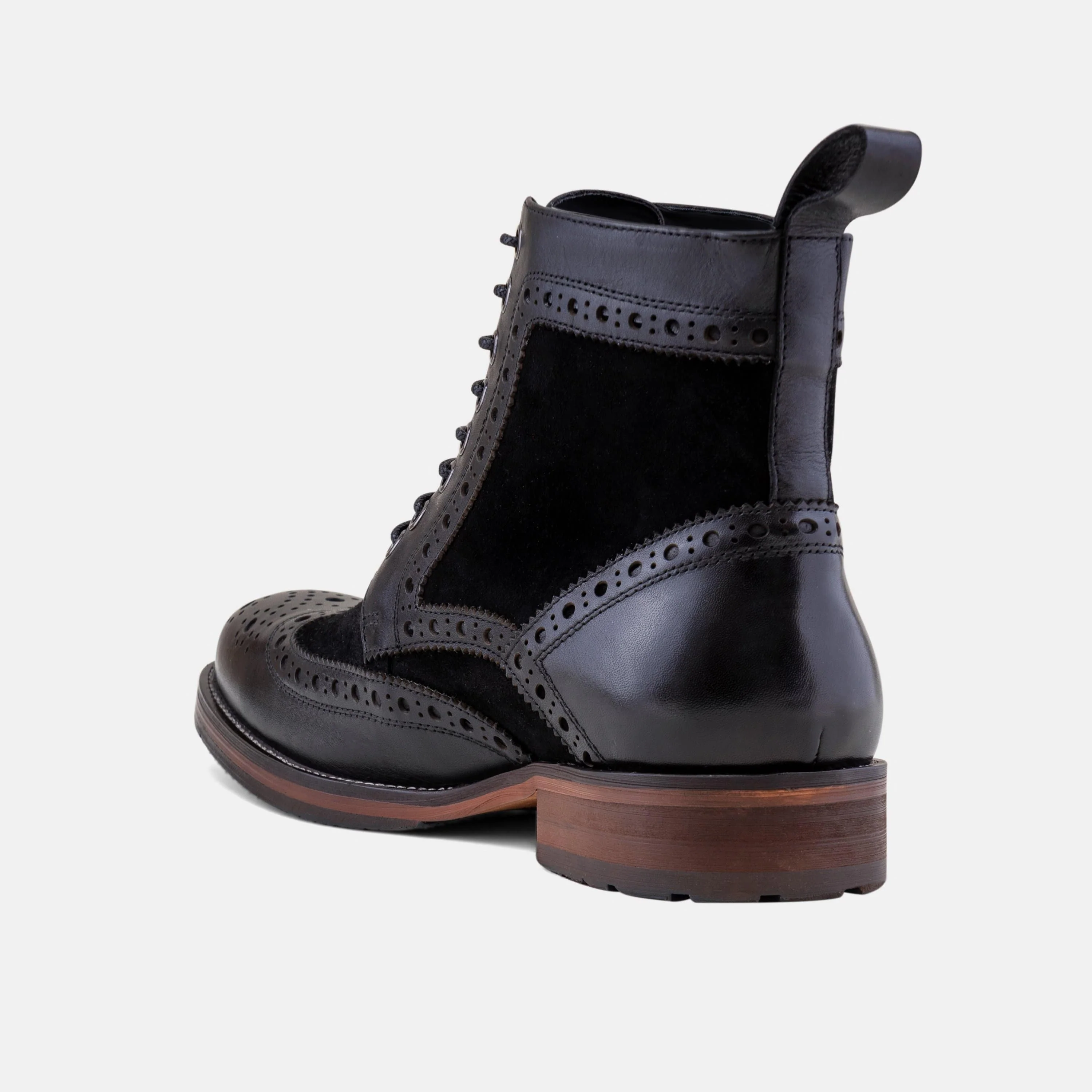 Belmont Black Leather Wingtip Combat Boots - Image 5