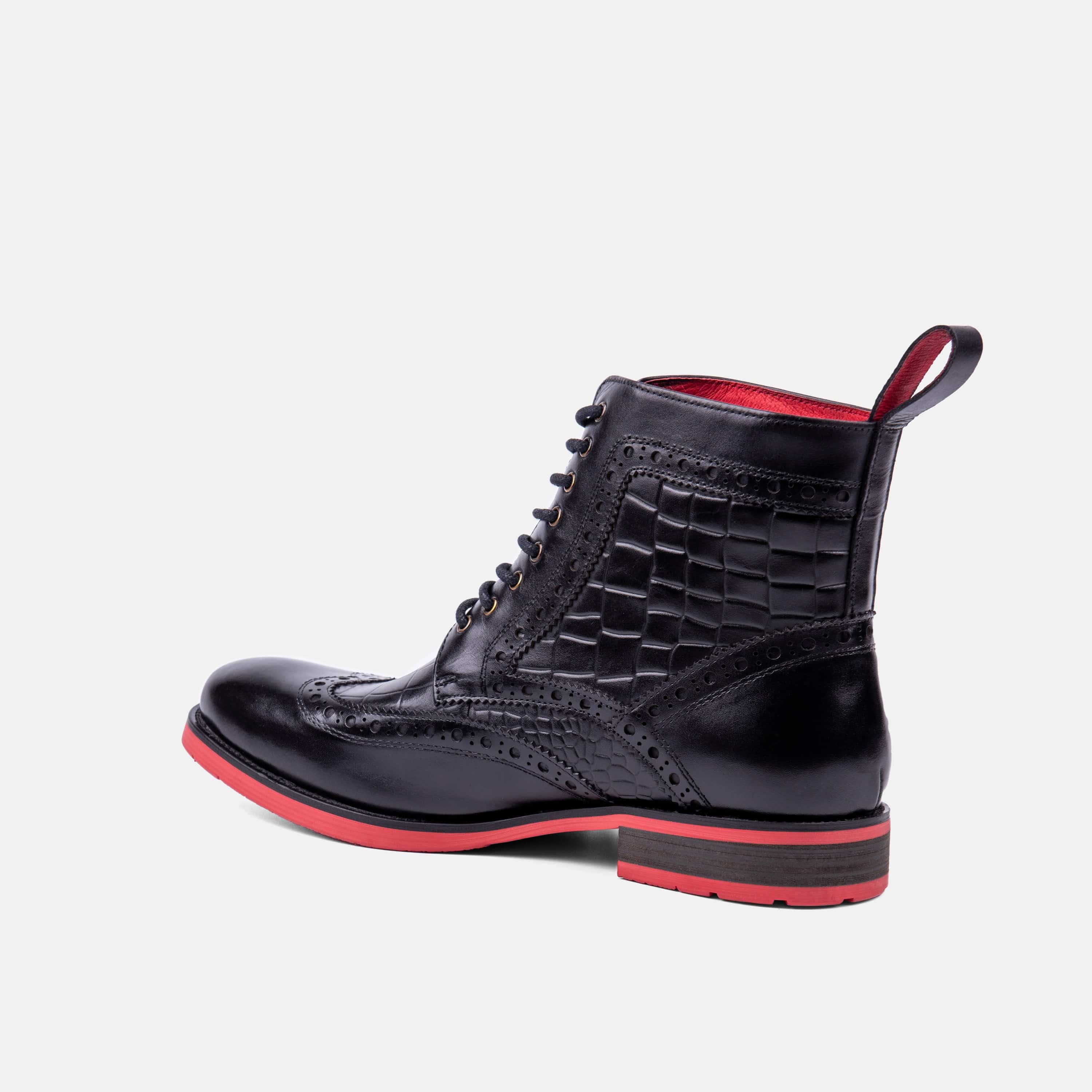 Belmont Black Crocskin Leather Wingtip Combat Boots - Image 5