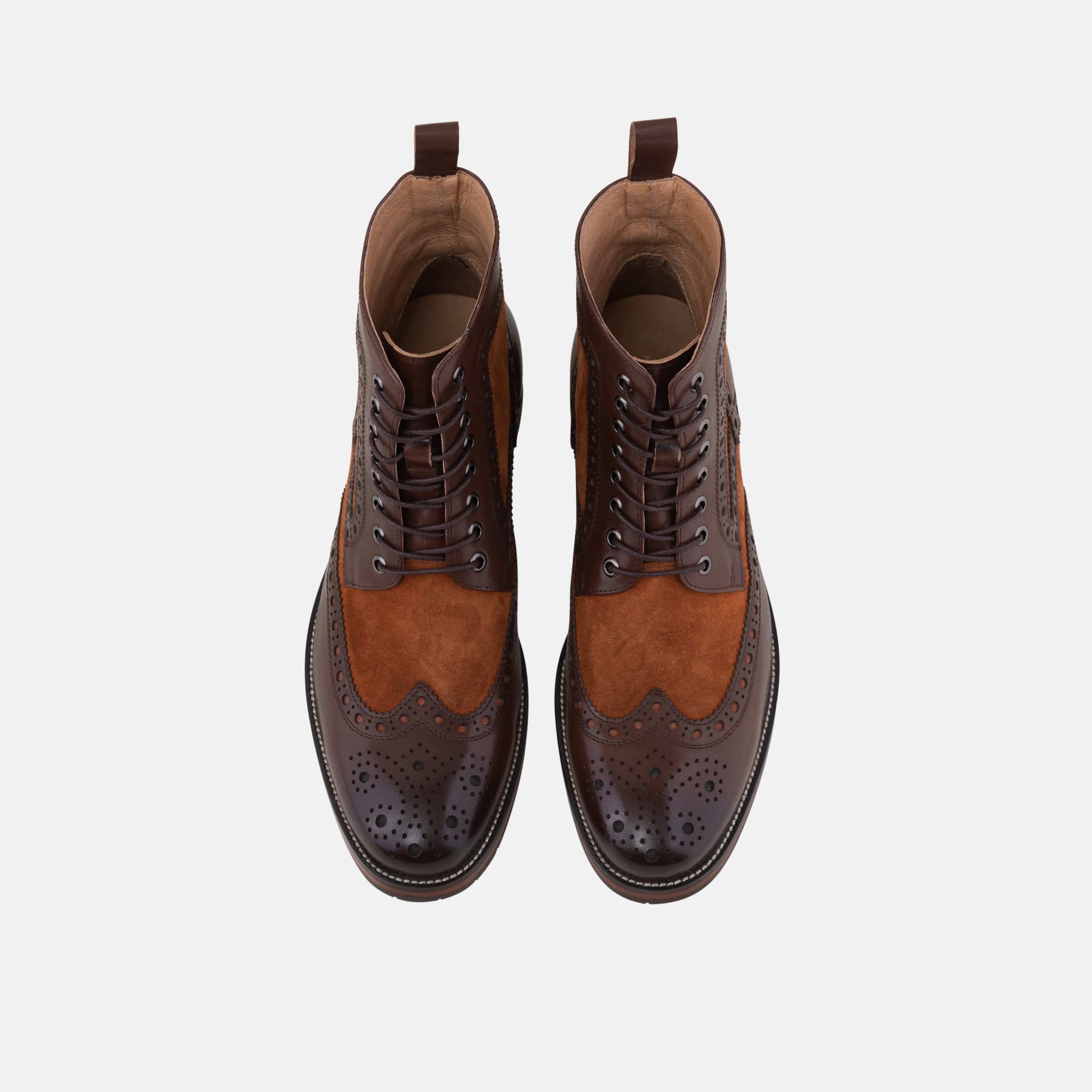 Belmont Mahogany Leather Wingtip Combat Boots - Image 4