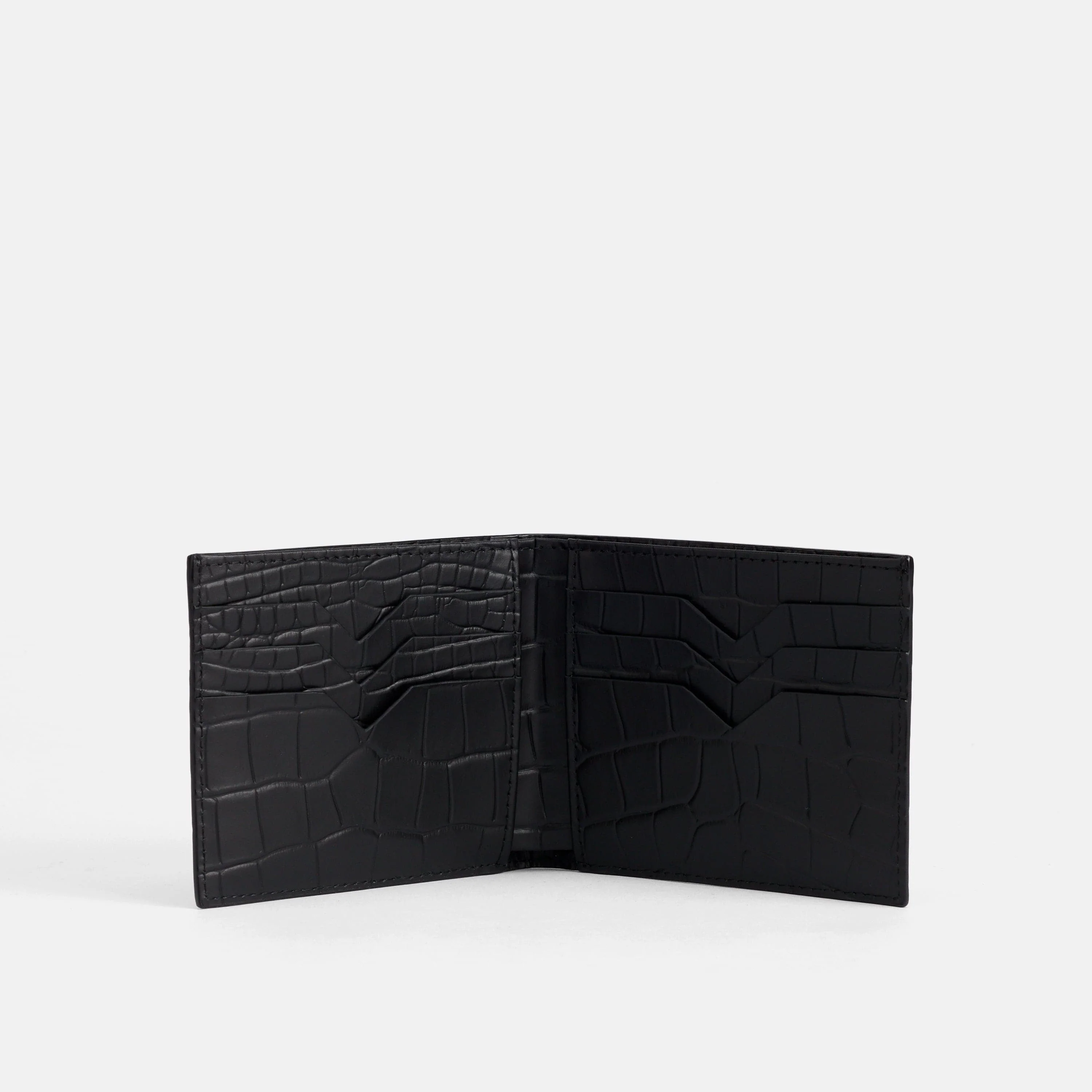 Marc Nolan Leather Bi-Fold Wallet - Black Crocskin - Image 3