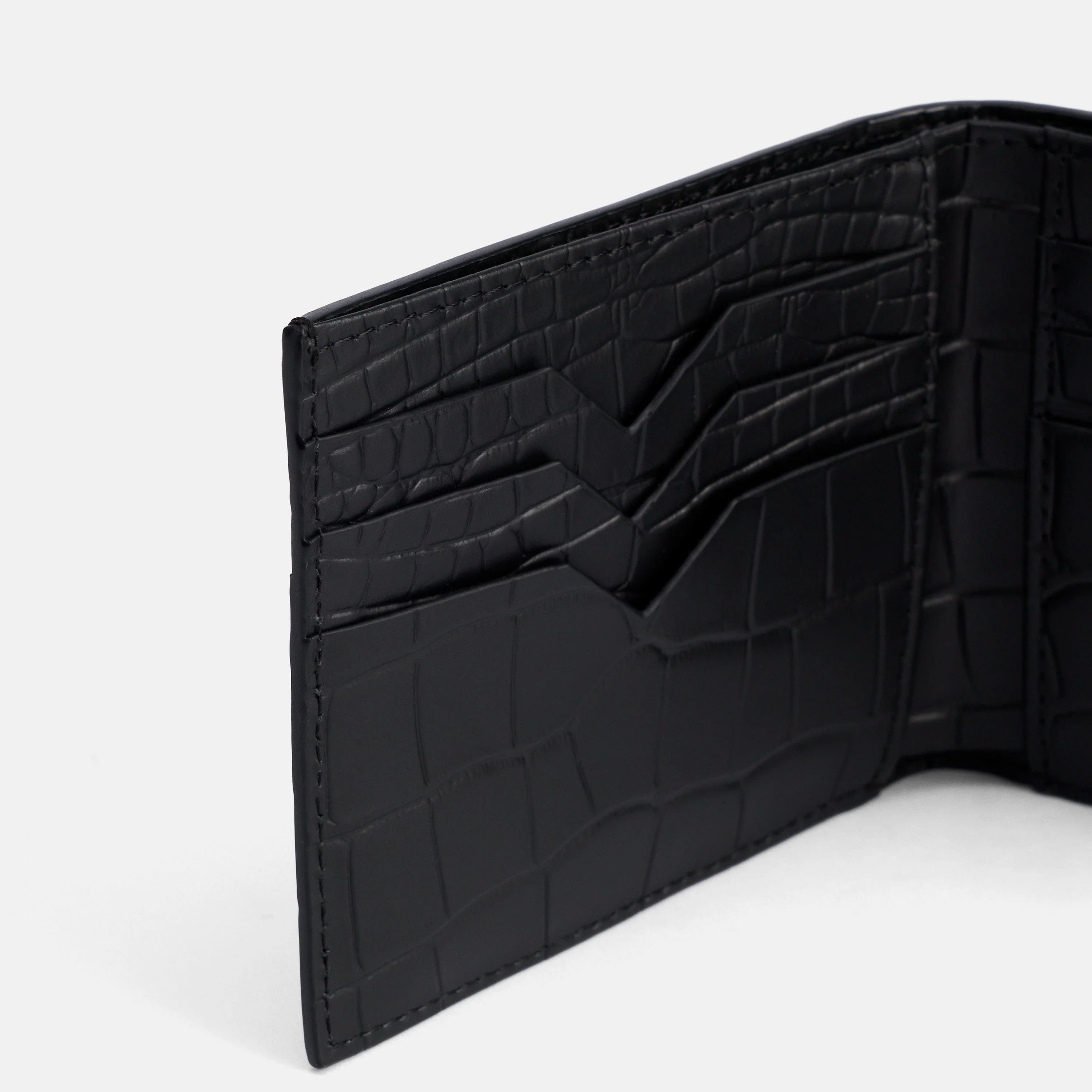 Marc Nolan Leather Bi-Fold Wallet - Black Crocskin - Image 4