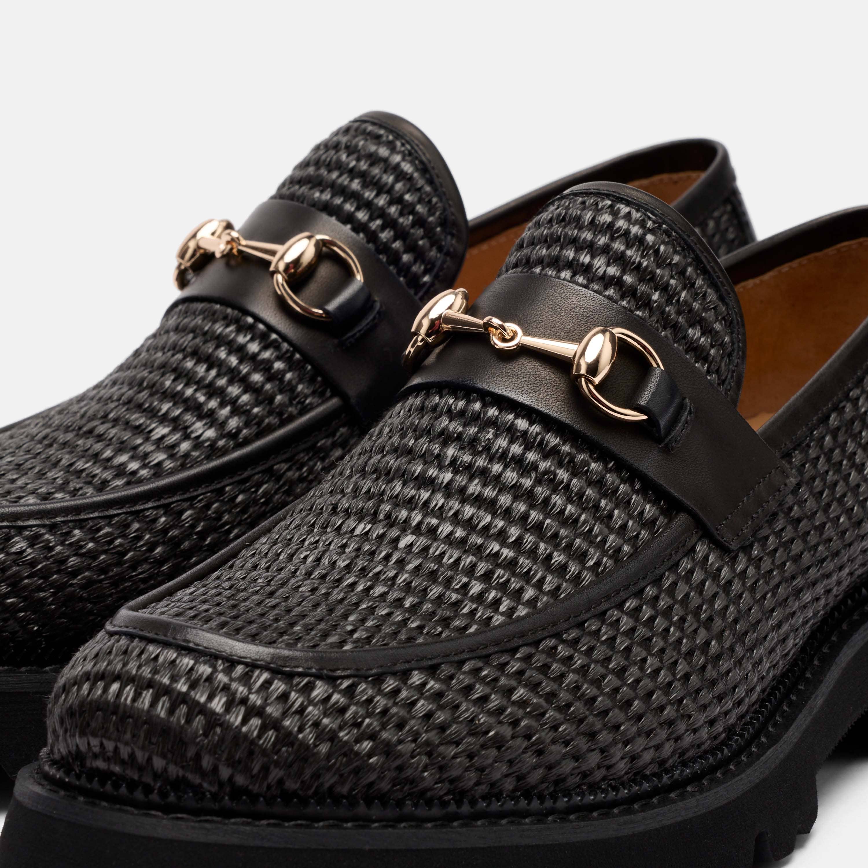 Blake Black Raffia Lug Bit Loafers - Image 3