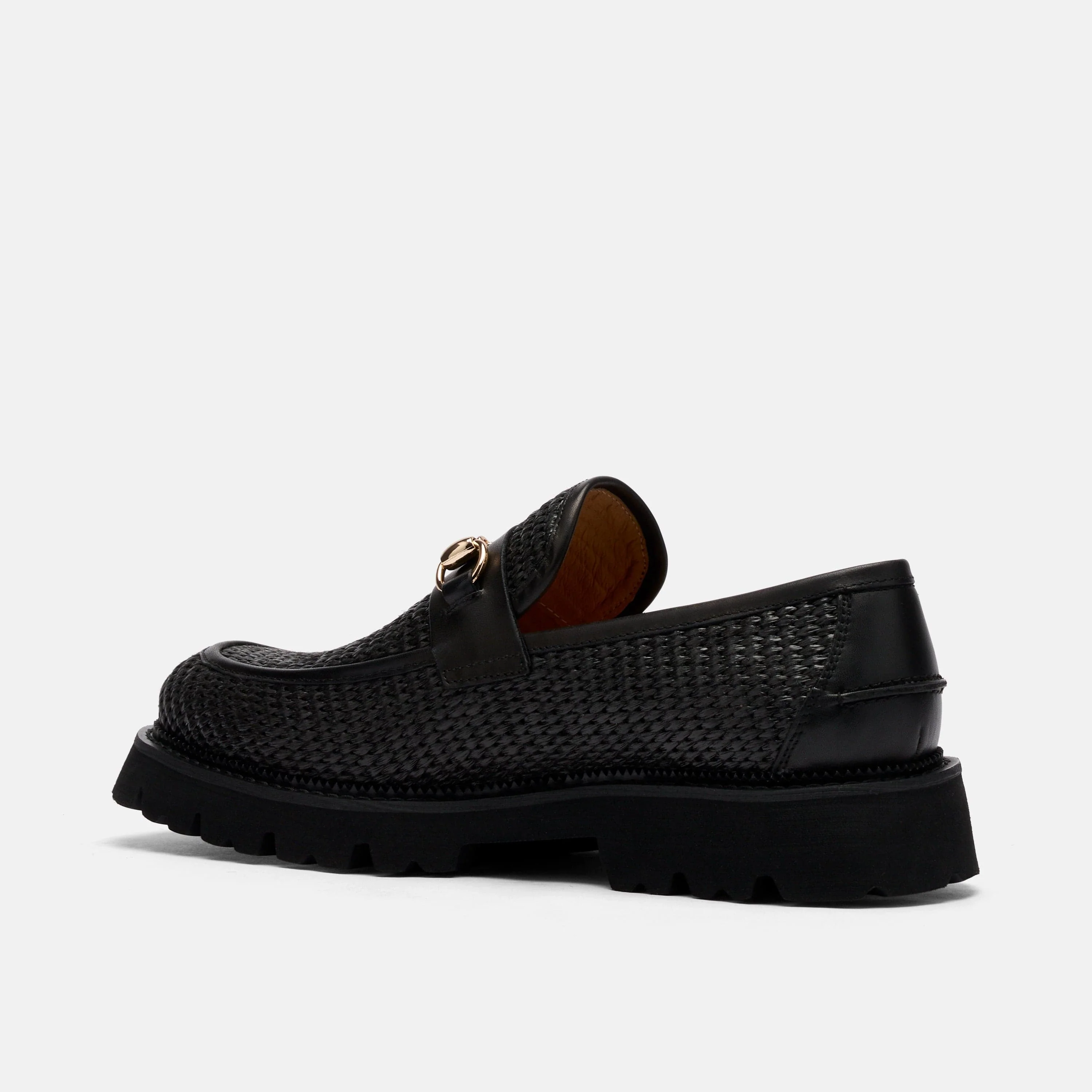 Blake Black Raffia Lug Bit Loafers - Image 4