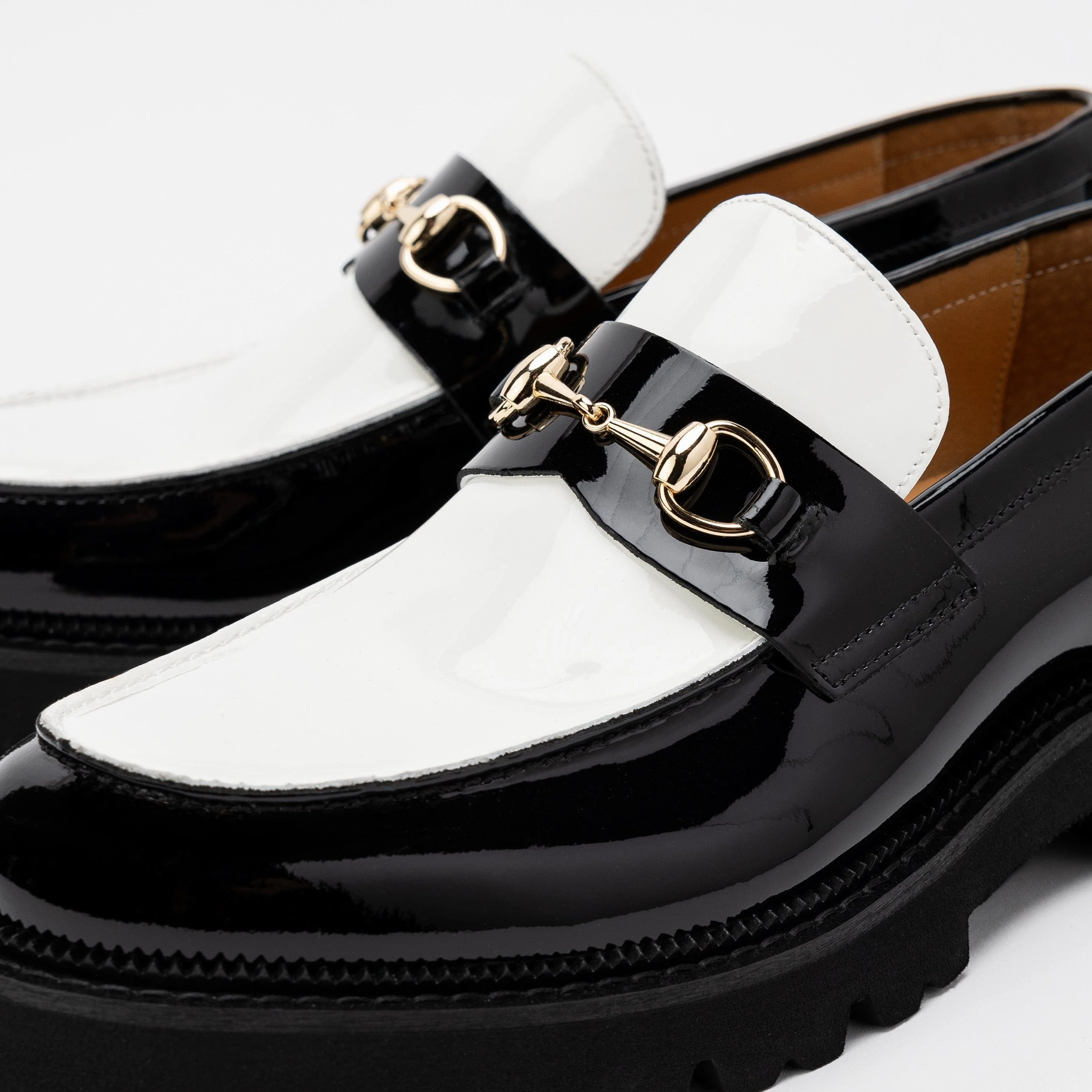 Blake Black/White Patent Leather Lug Bit Loafers - Image 3