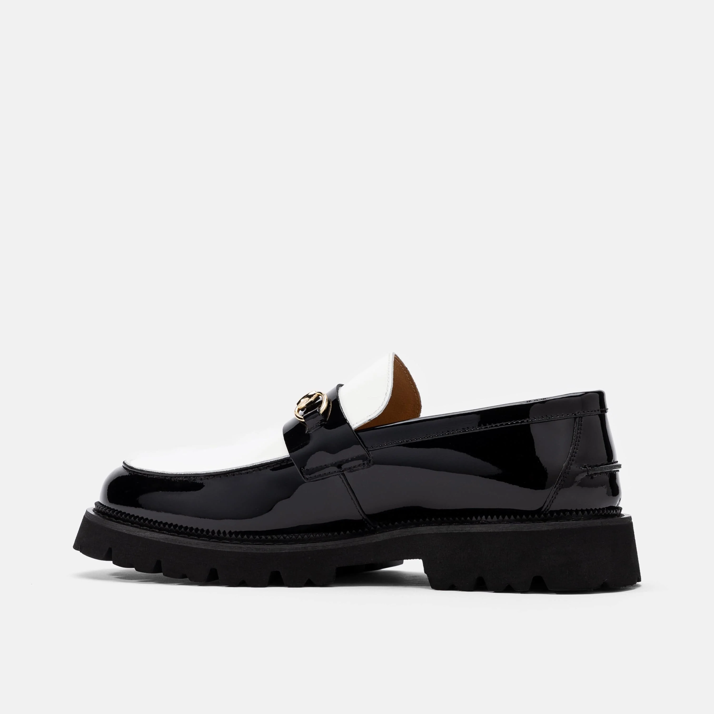 Blake Black/White Patent Leather Lug Bit Loafers - Image 4