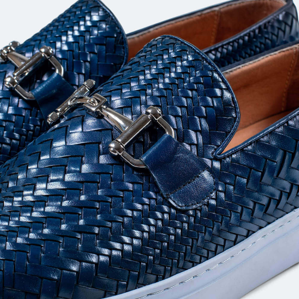 Boardwalk Navy Woven Leather Horse-Bit Sneakers - Image 3