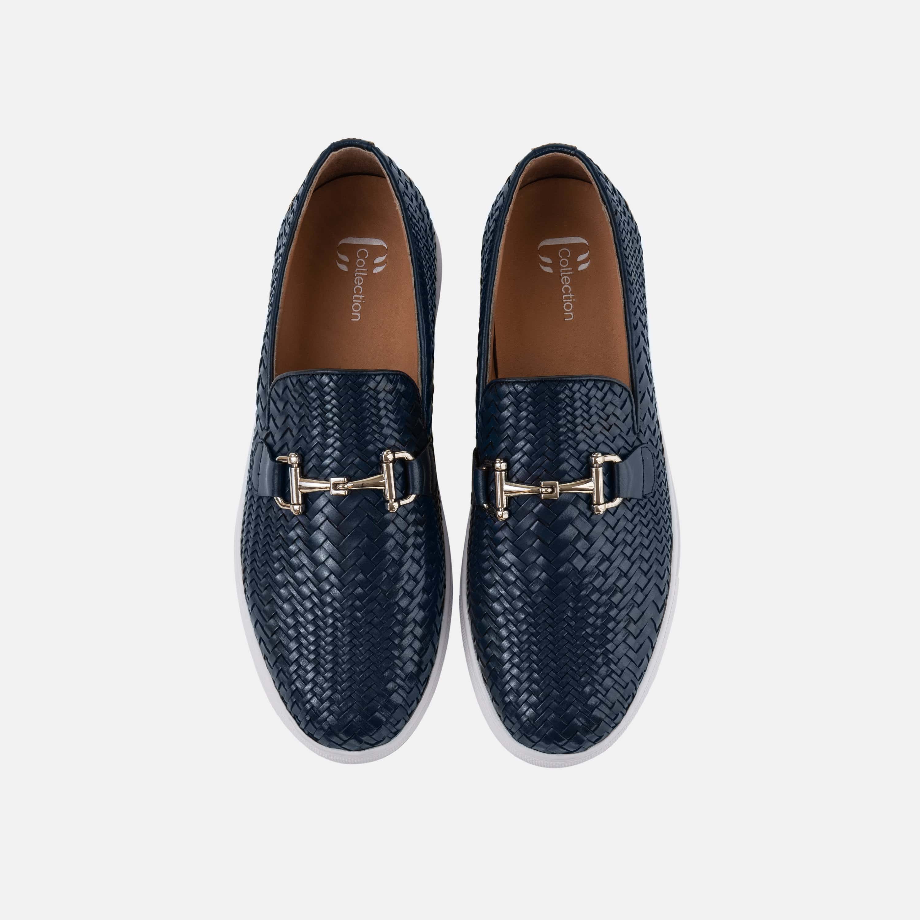 Boardwalk Navy Woven Leather Horse-Bit Sneakers - Image 4