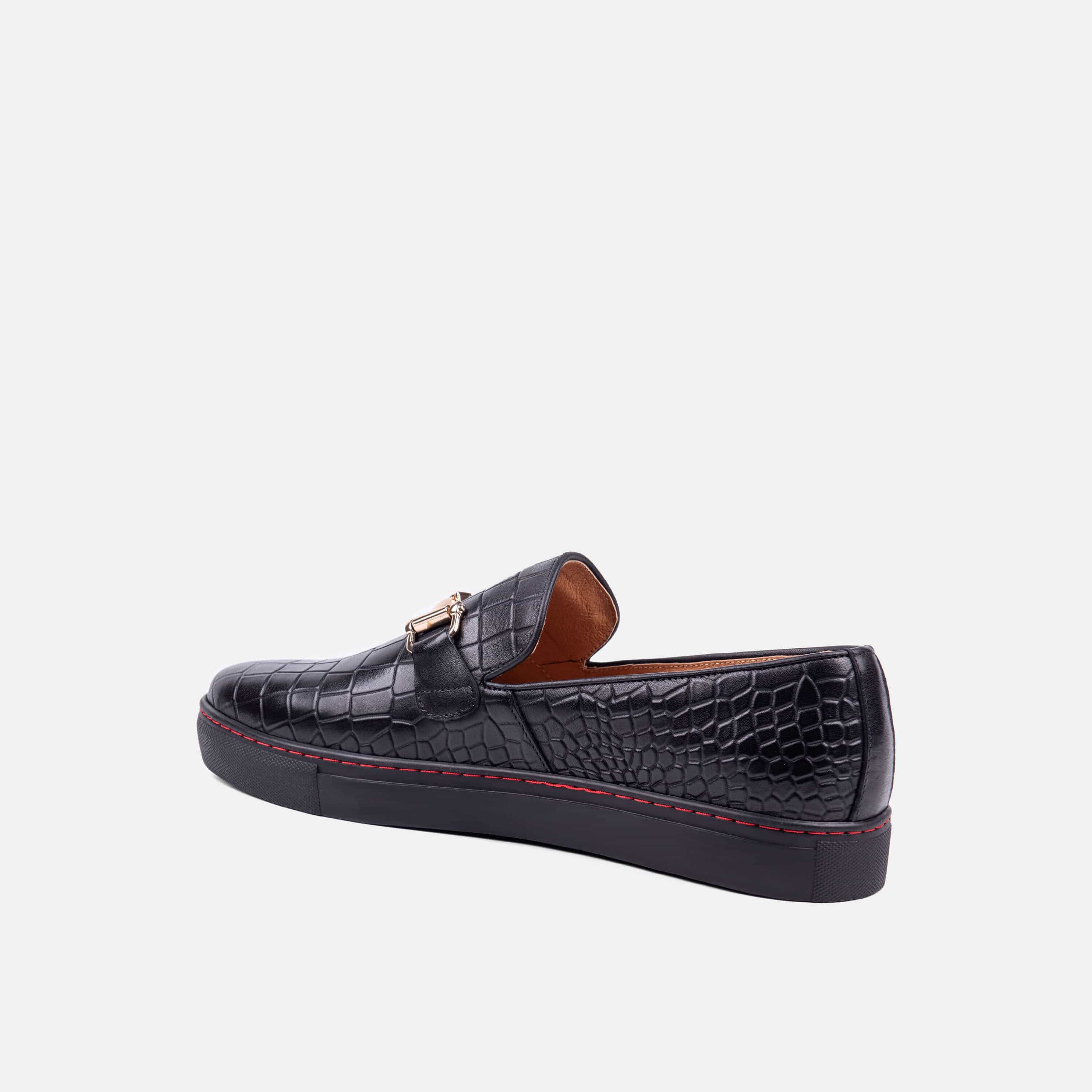 Boardwalk Black Crocskin Leather Horse-Bit Sneakers - Image 5