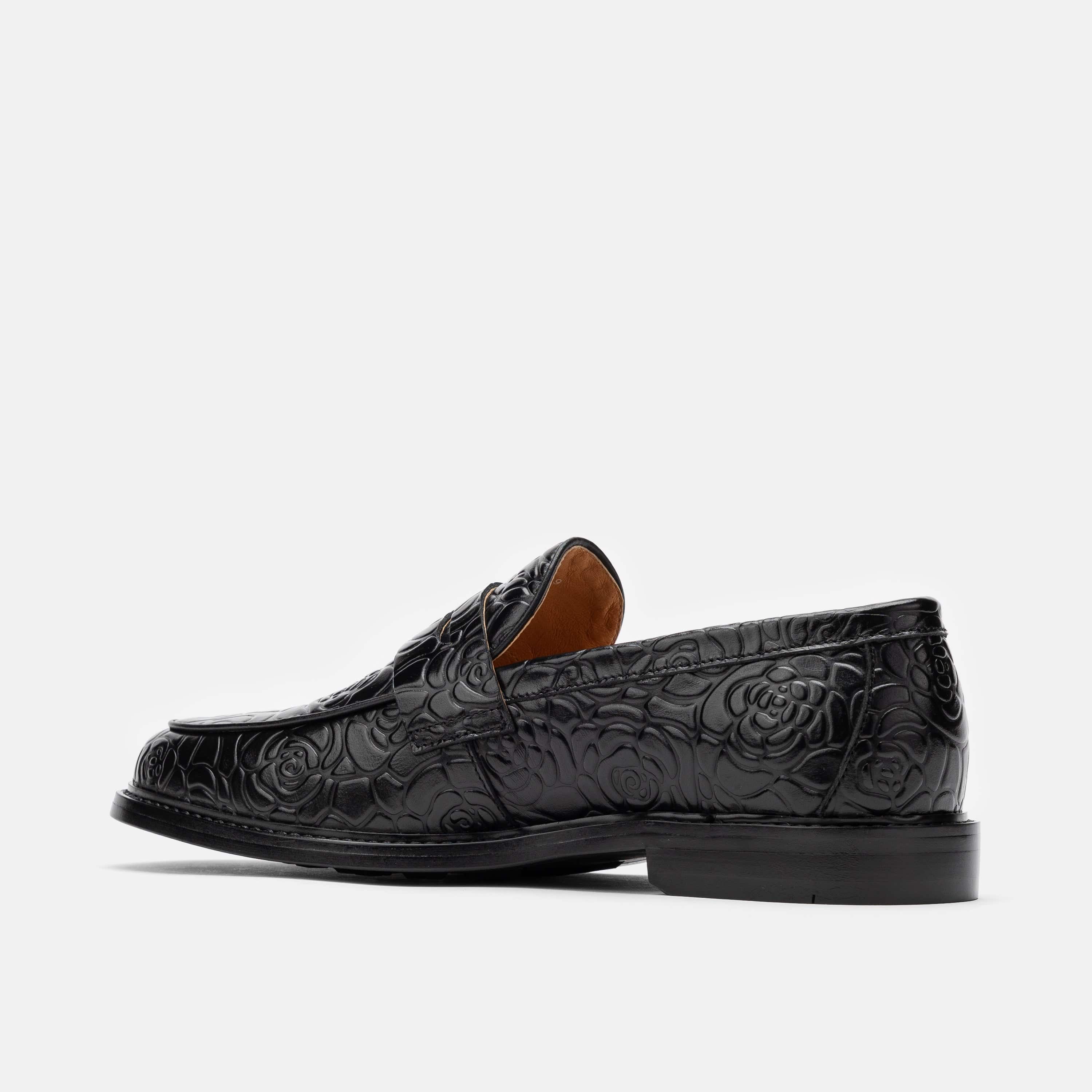 Calum Black Floral Leather Penny Loafers - Image 4