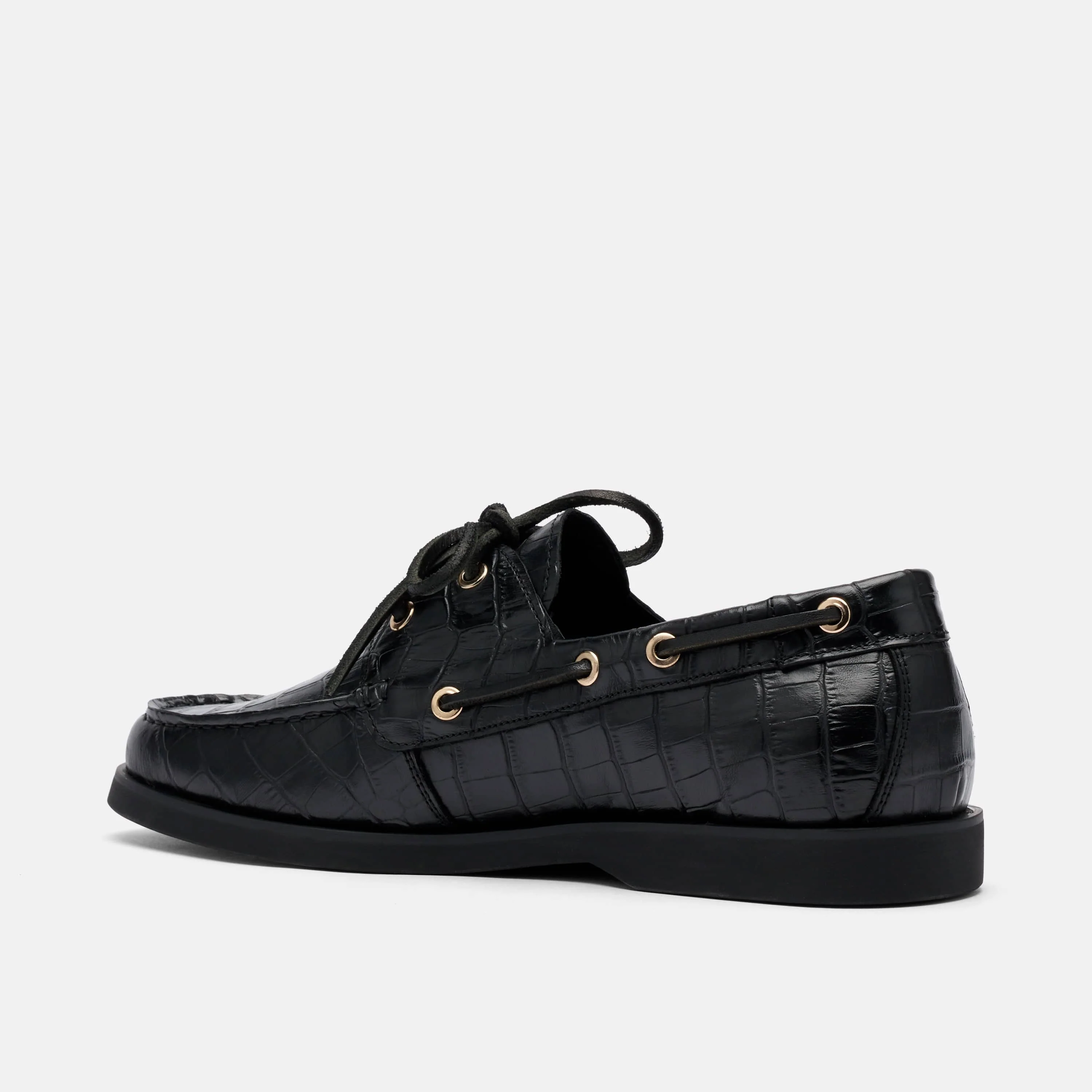 Capri Black Croc Leather Boat Shoes - Image 4