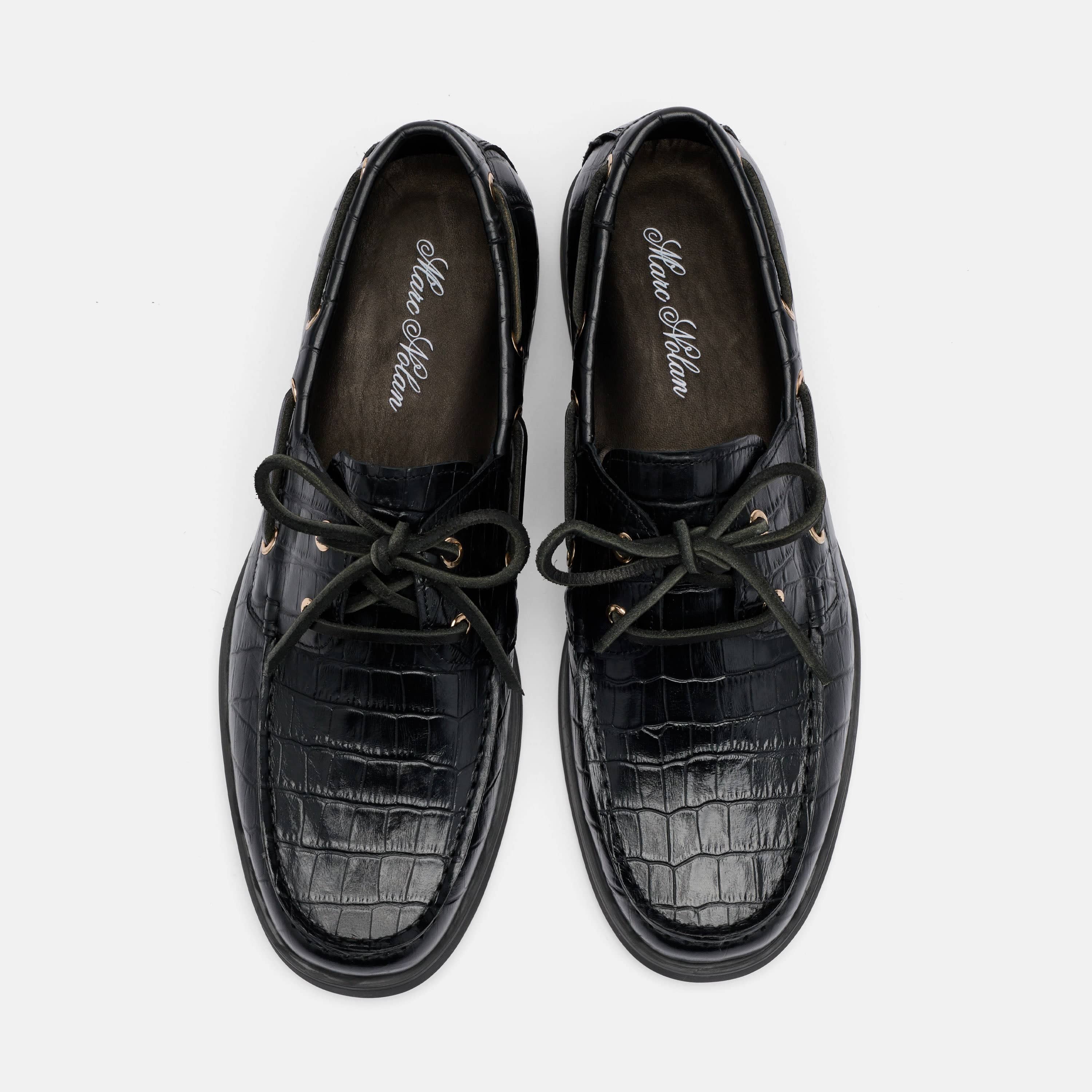 Capri Black Croc Leather Boat Shoes - Image 5