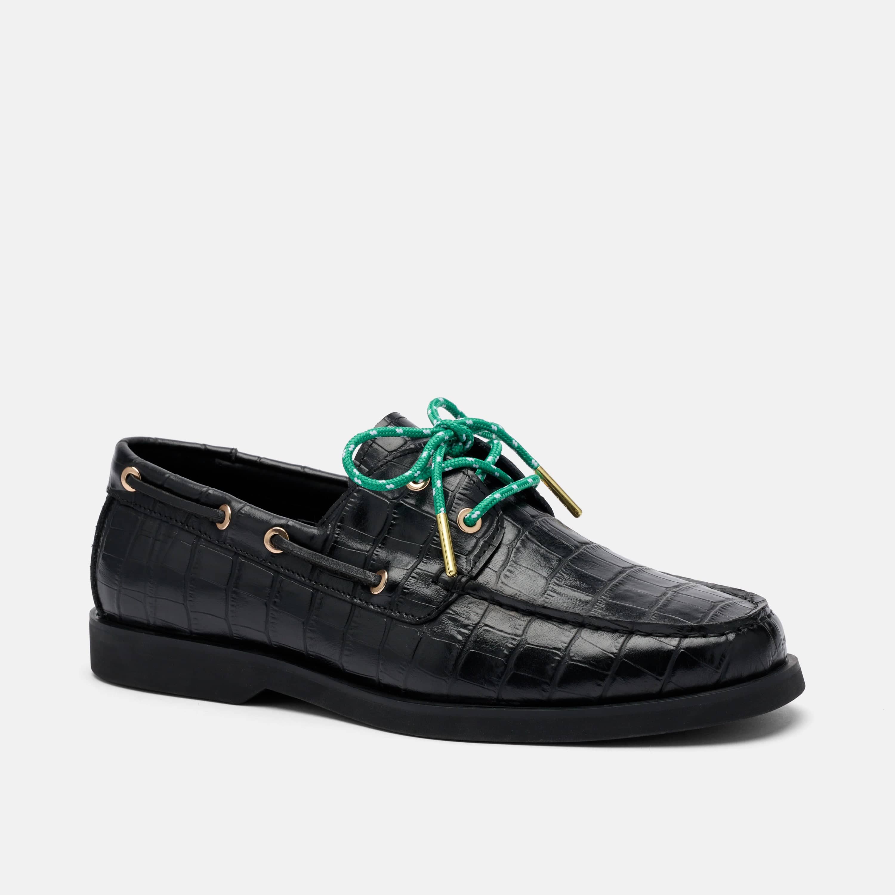 Capri Black Croc Leather Boat Shoes - Image 6