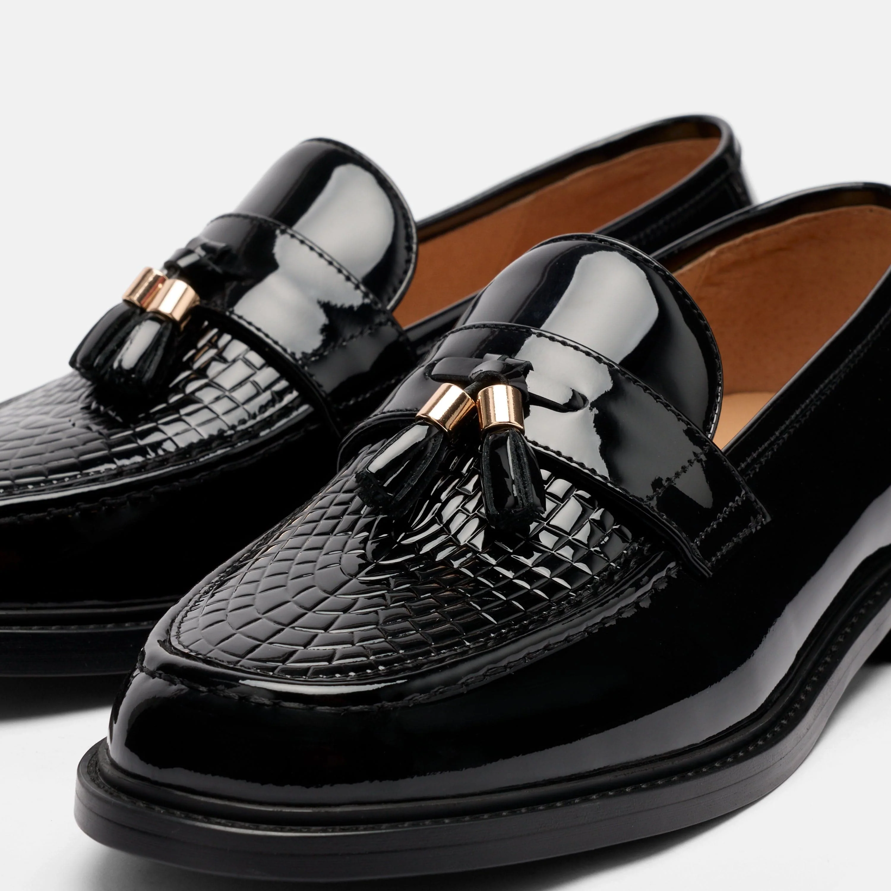 Denzel Black Patent Leather Tassel Loafers - Image 3