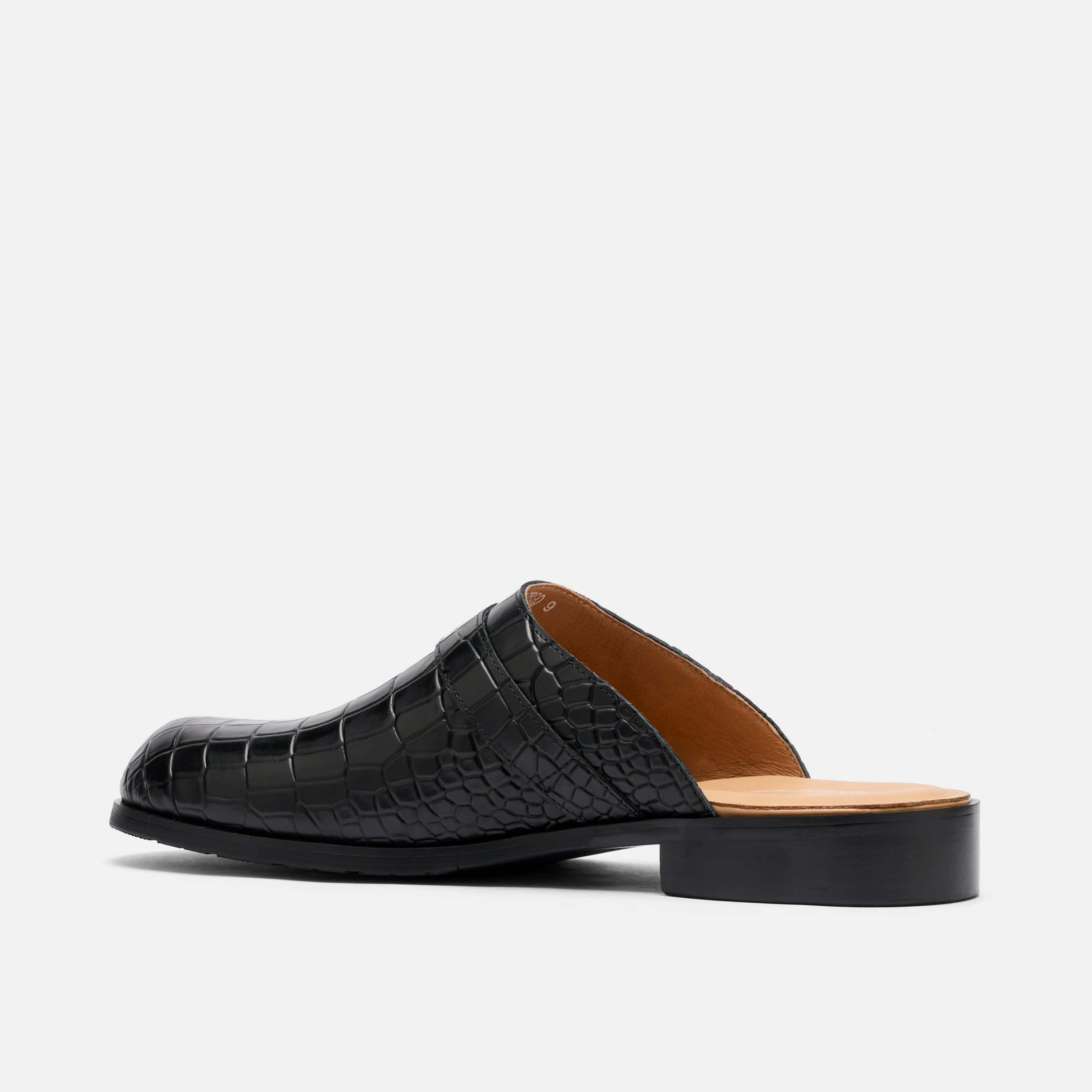 Diego Black Croc Leather Strap Mules - Image 5