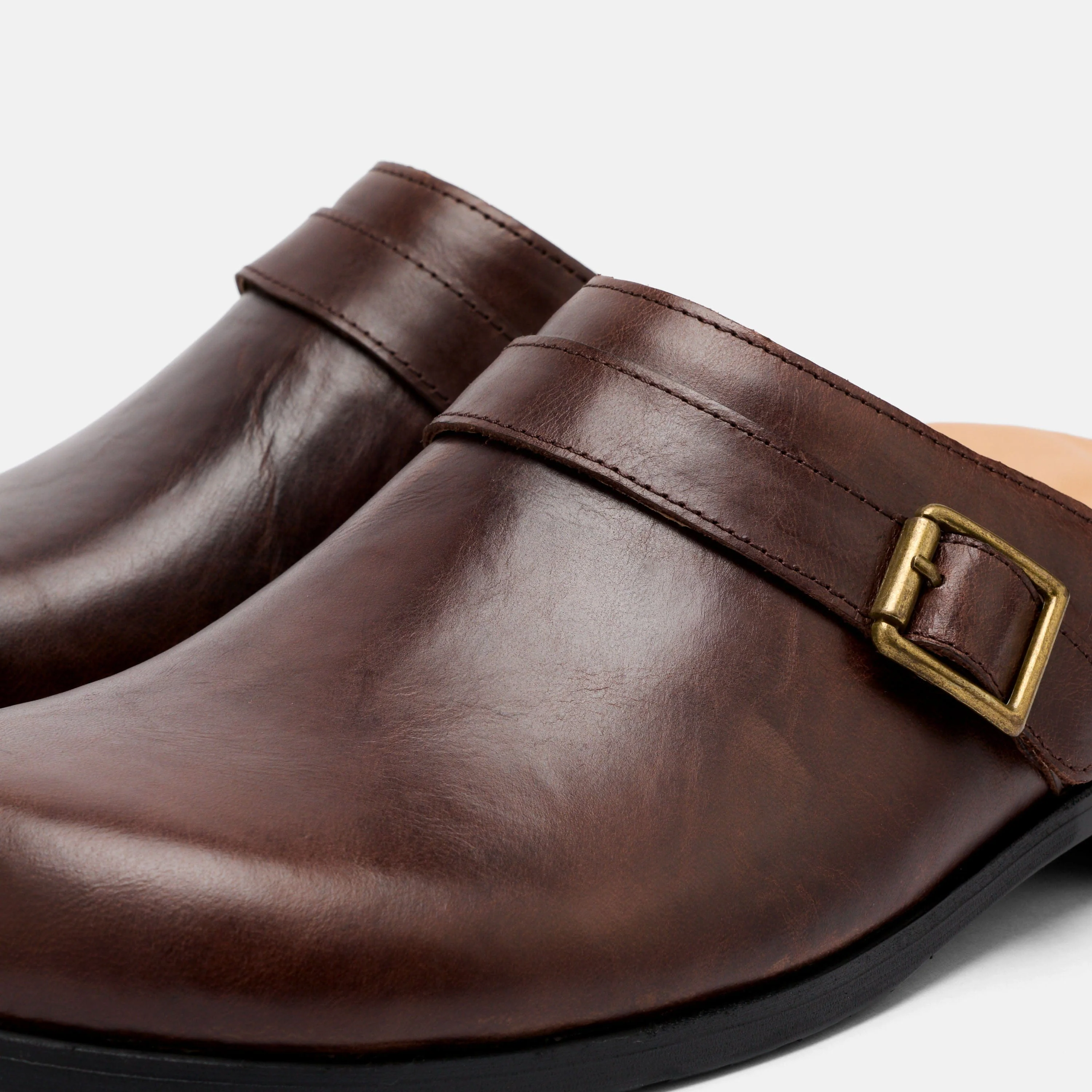 Diego Brown Distressed Leather Strap Mules - Image 3