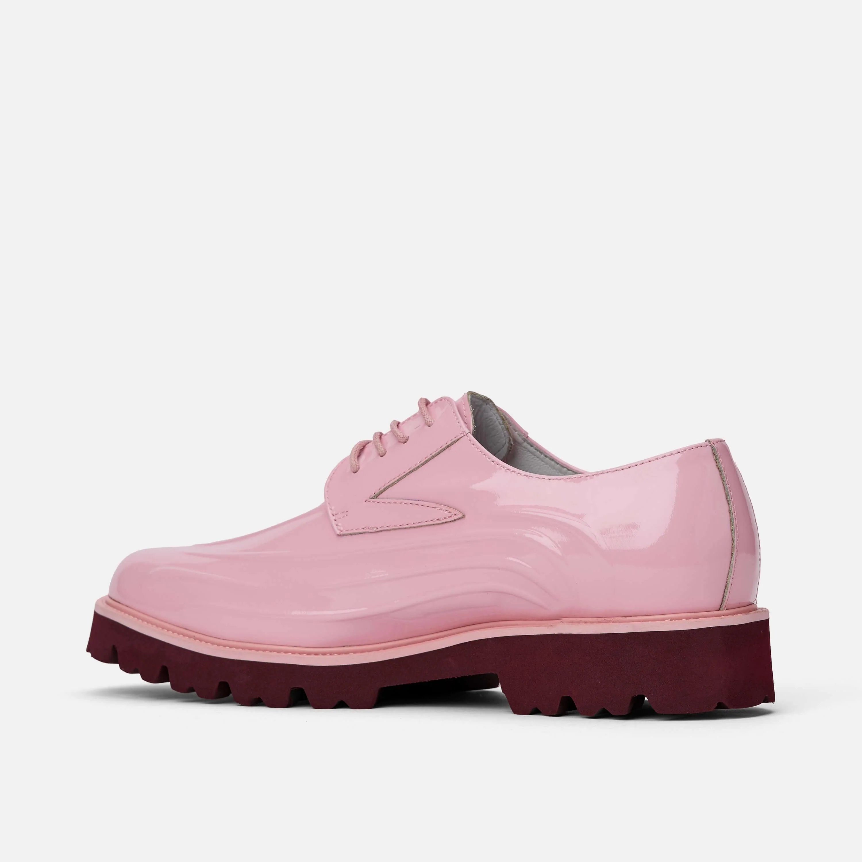 Jayden Pink Patent Leather Lug Sole Derby Shoes - Image 4