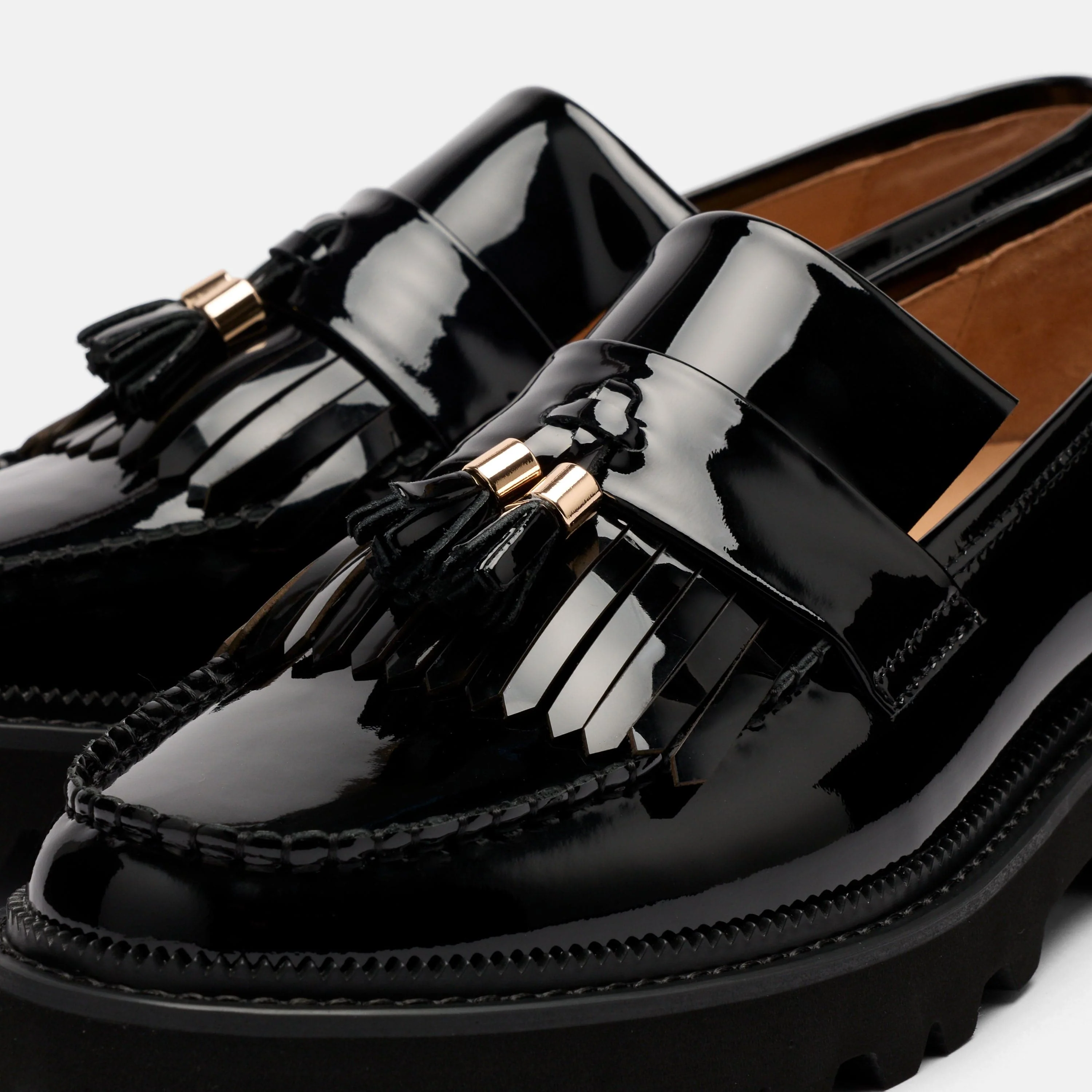 Journey Black Patent Leather Lug Tassel Loafer - Image 3