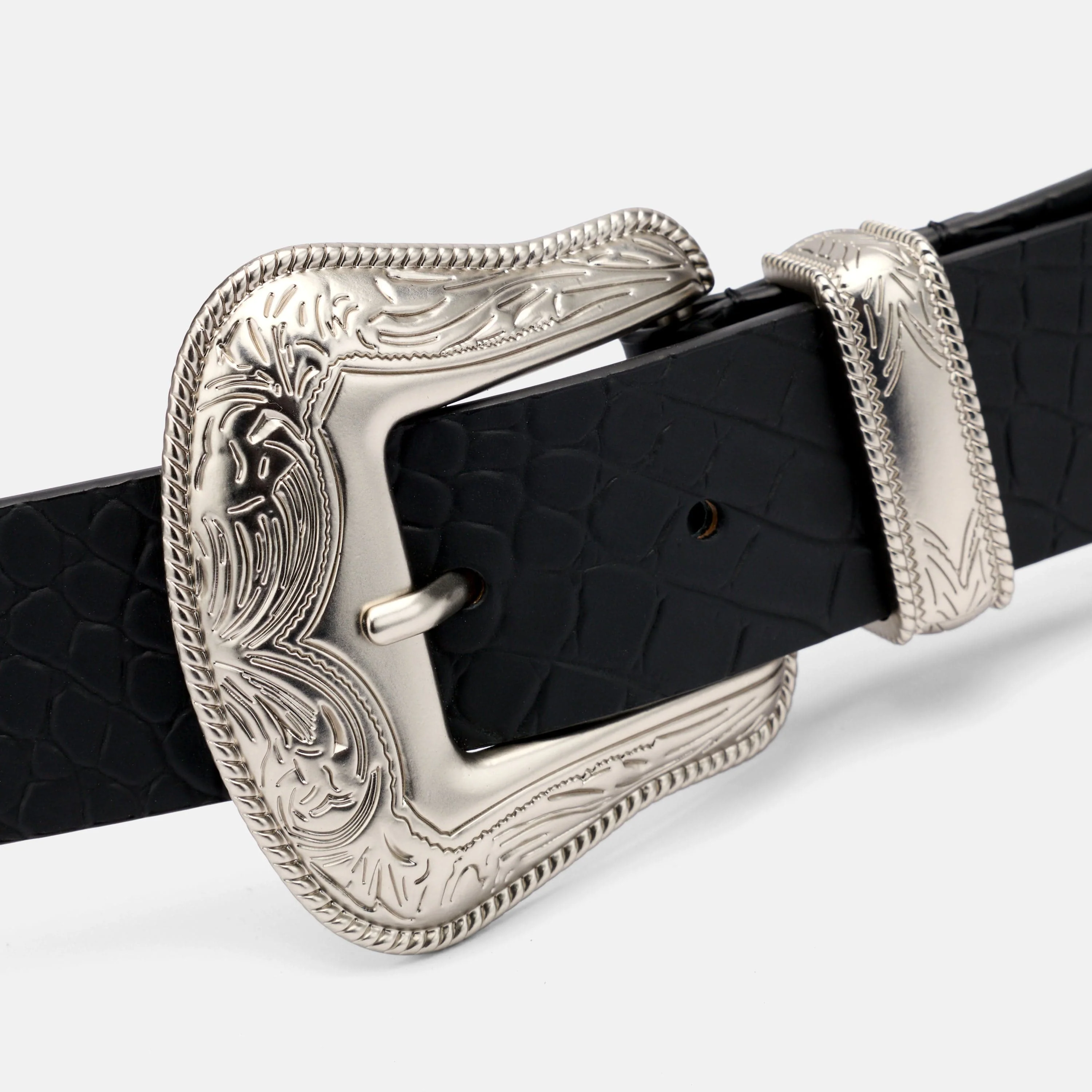 Marc Nolan Leather Belt - Black Crocskin - Image 3