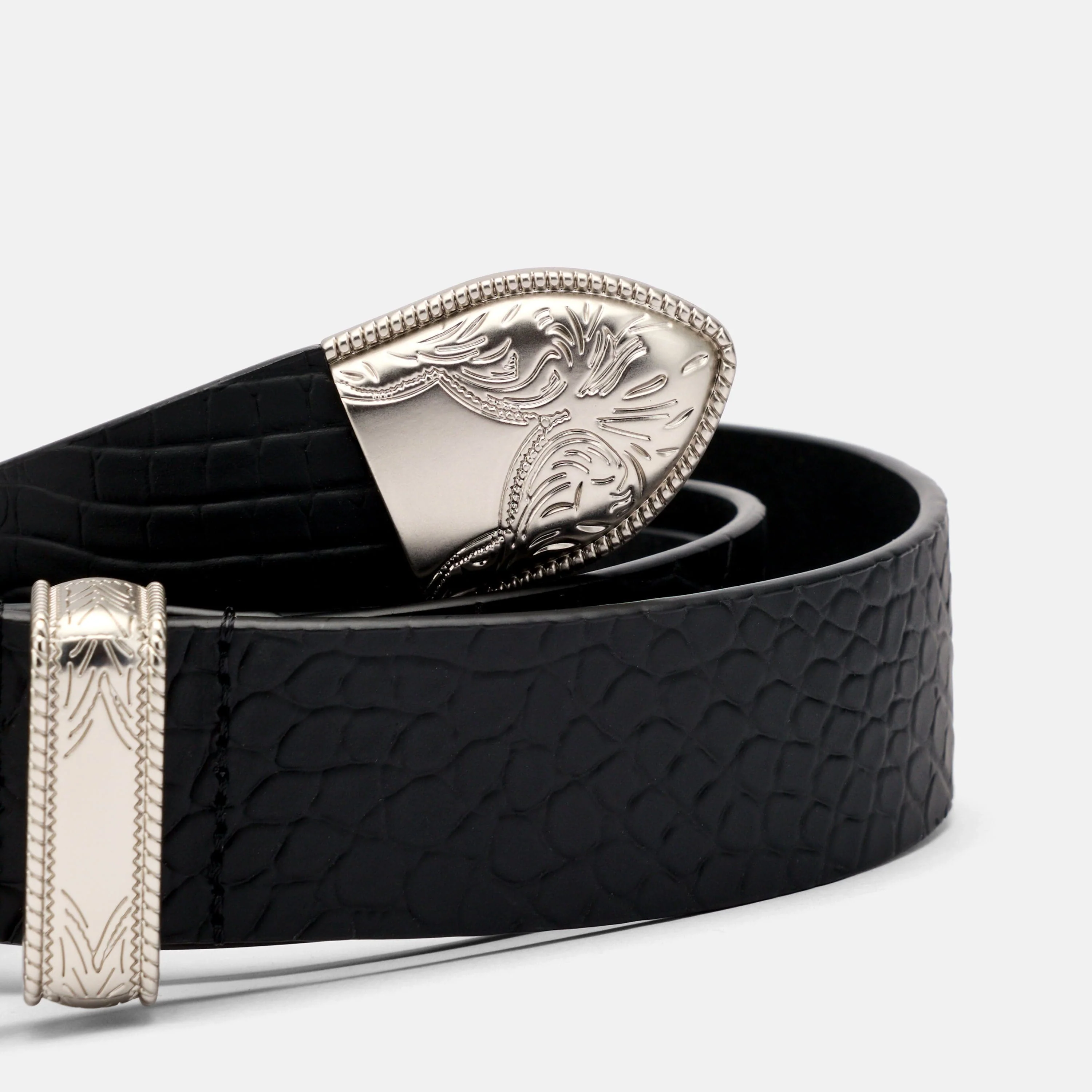 Marc Nolan Leather Belt - Black Crocskin - Image 4