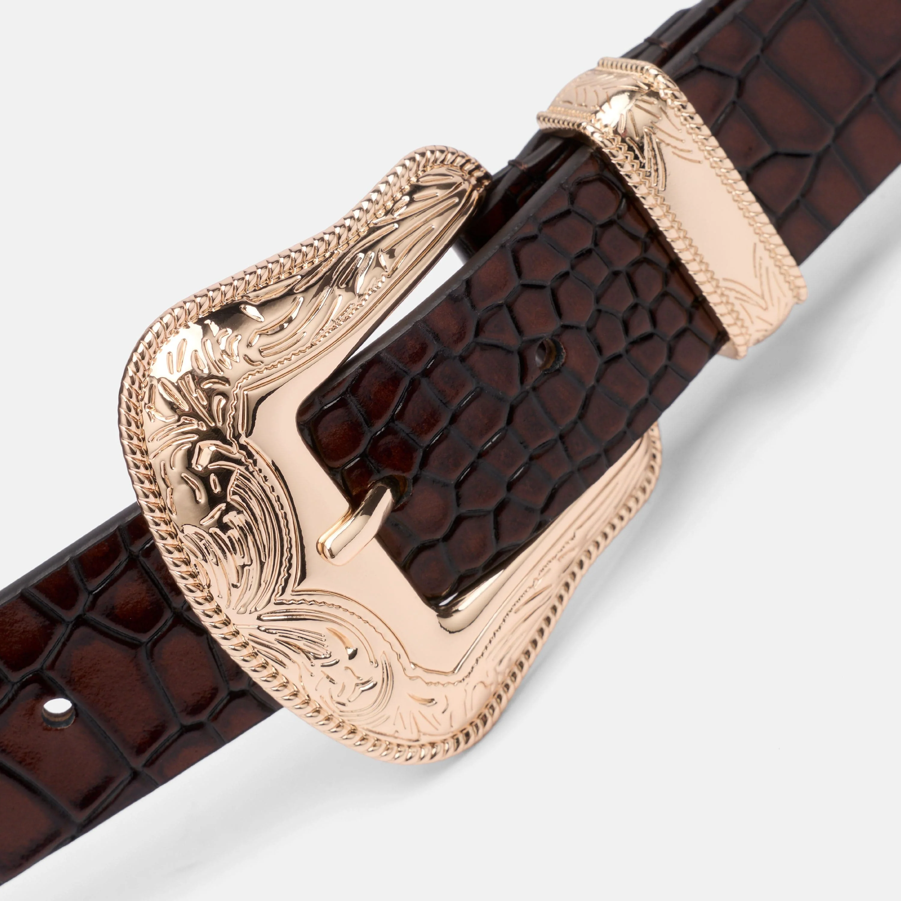 Marc Nolan Leather Belt - Brown Crocskin - Image 3