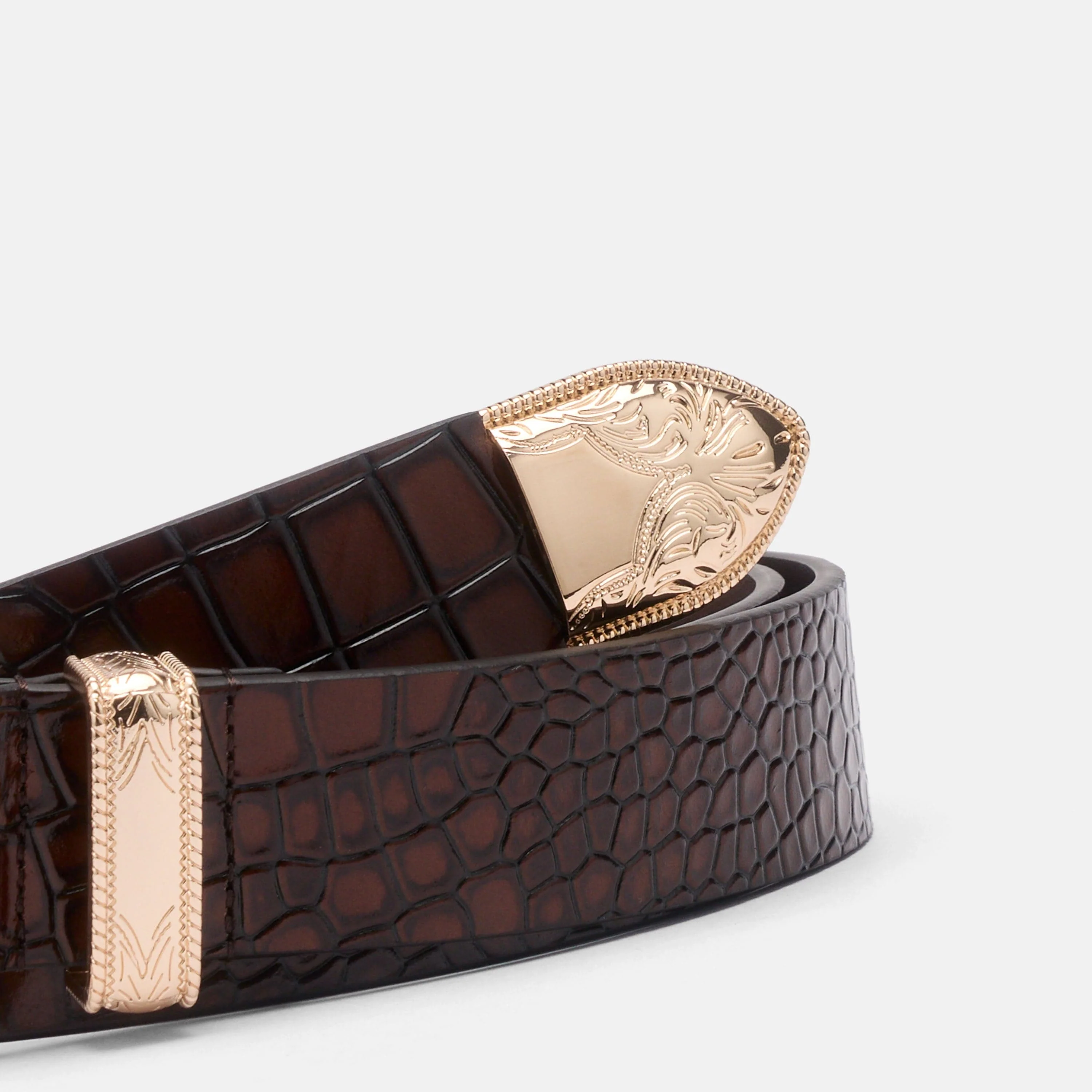 Marc Nolan Leather Belt - Brown Crocskin - Image 4