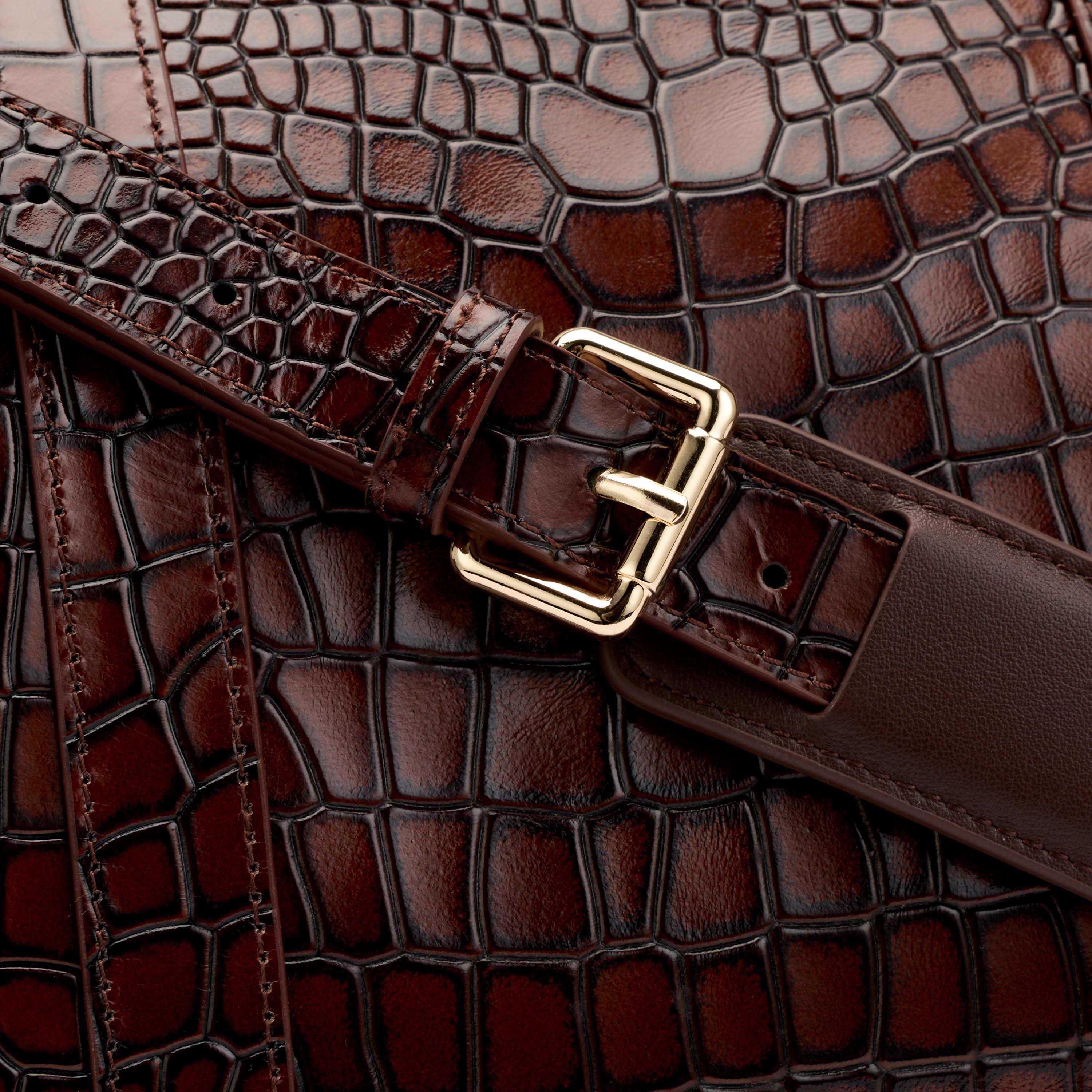 Marc Nolan Large Weekender Duffle Bag - Brown Crocskin - Image 3