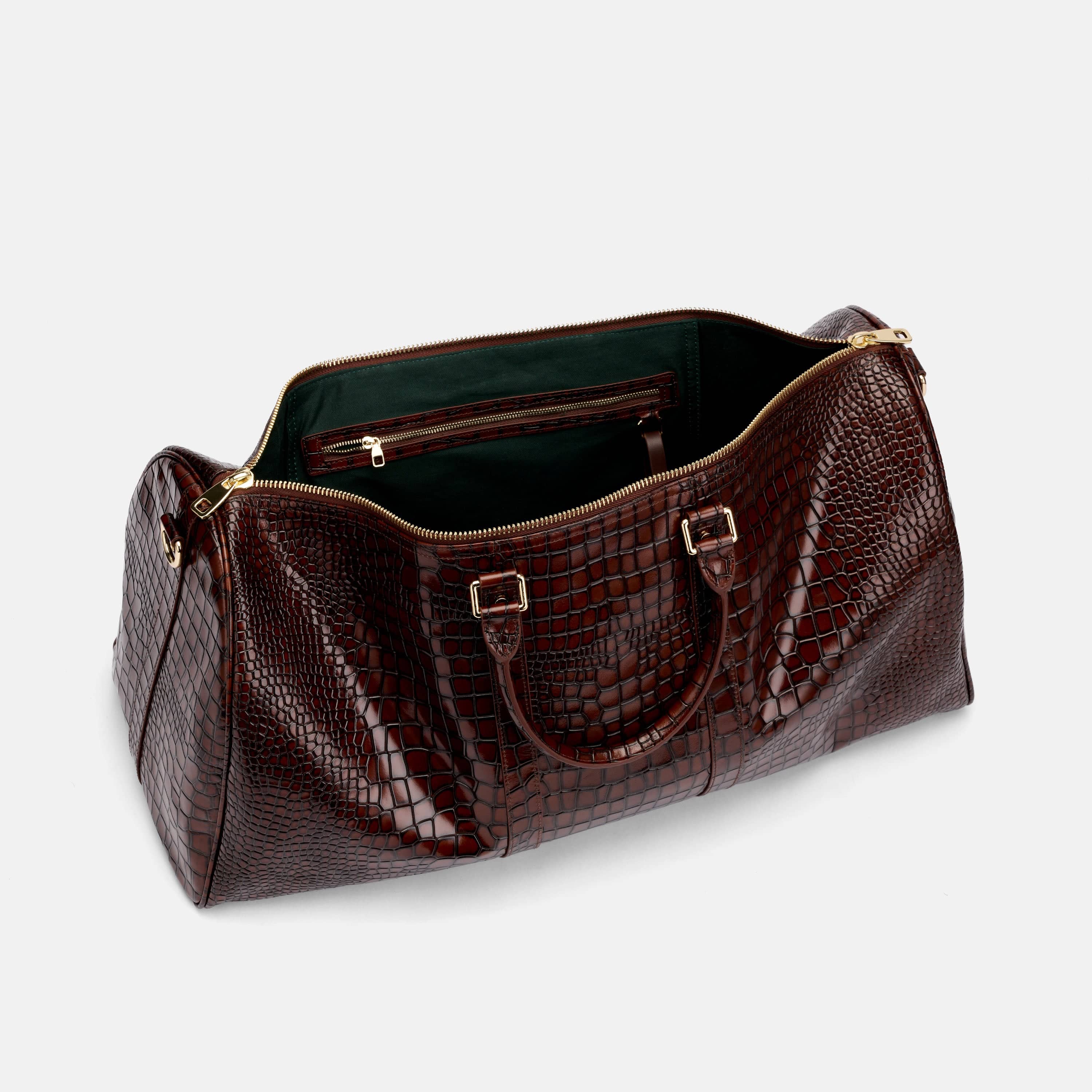 Marc Nolan Large Weekender Duffle Bag - Brown Crocskin - Image 4