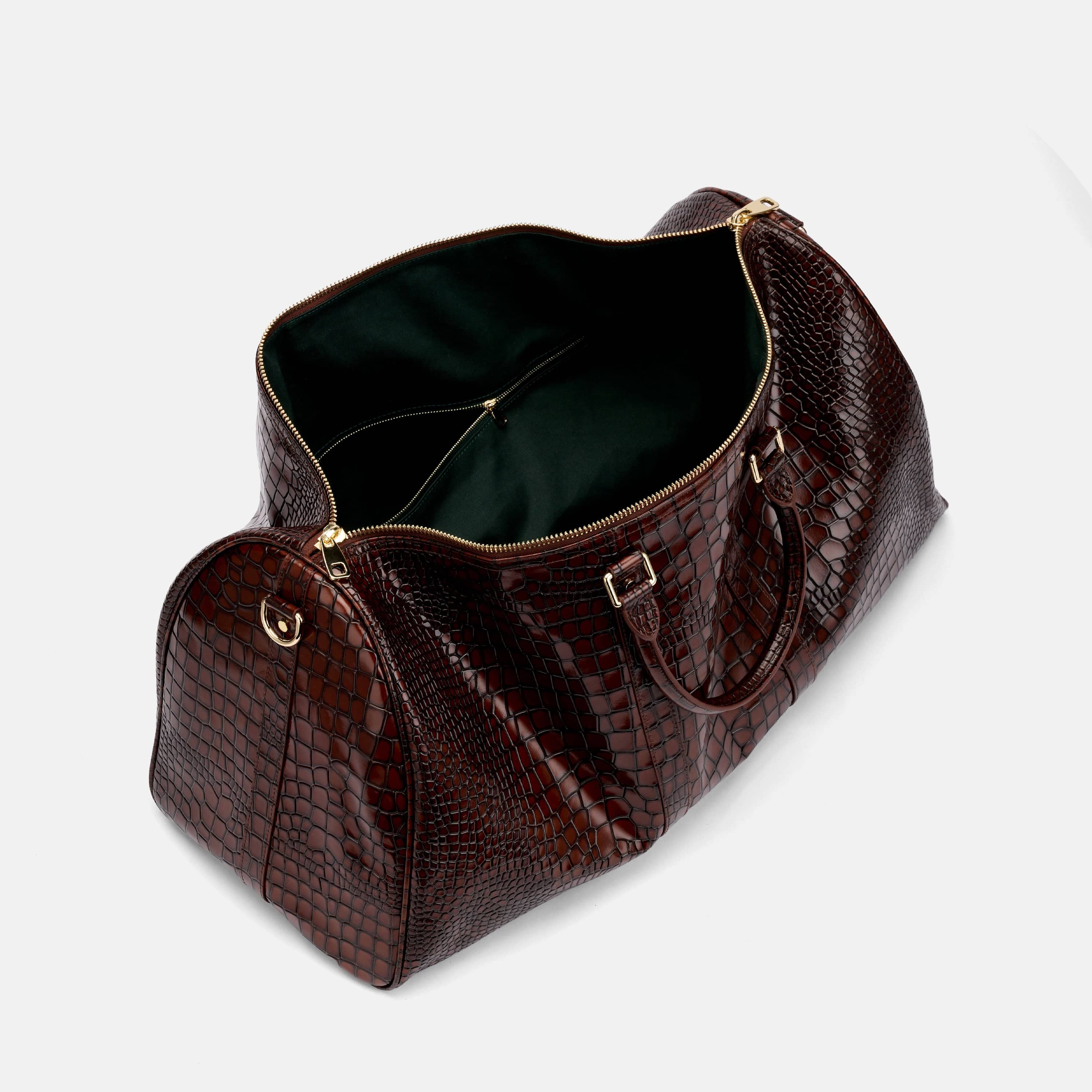 Marc Nolan Large Weekender Duffle Bag - Brown Crocskin - Image 7