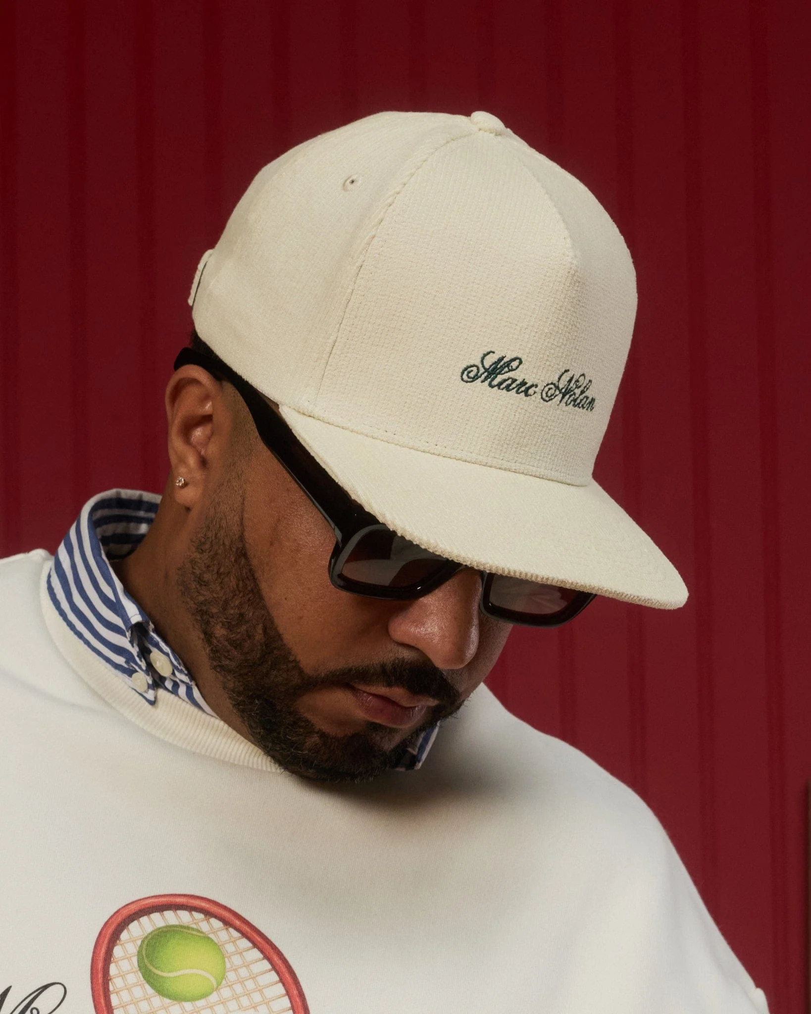 Marc Nolan Corduroy Logo Hat - Cream - Image 5