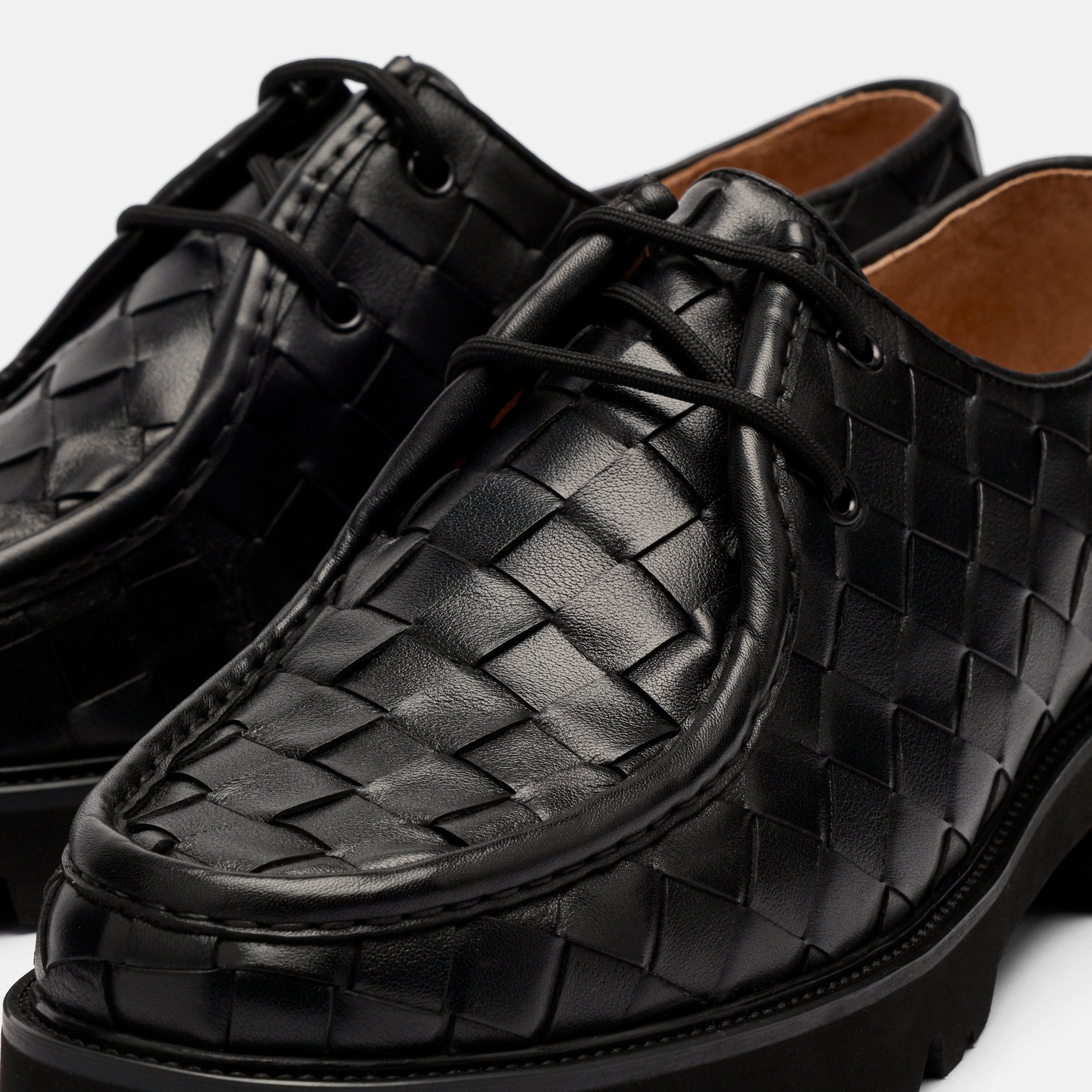 Montana Black Woven Leather Moc Toe Derbys - Image 3